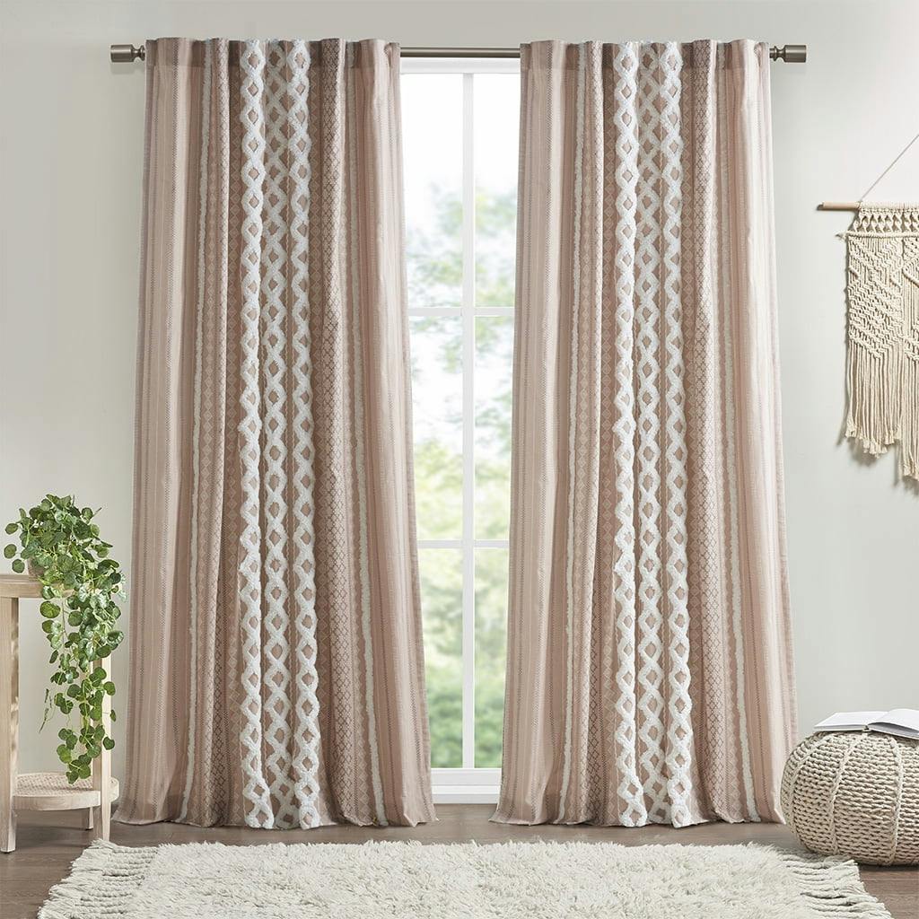 Blush Cotton Light-Filtering Window Curtain with Chenille Stripe, 50" x 84"