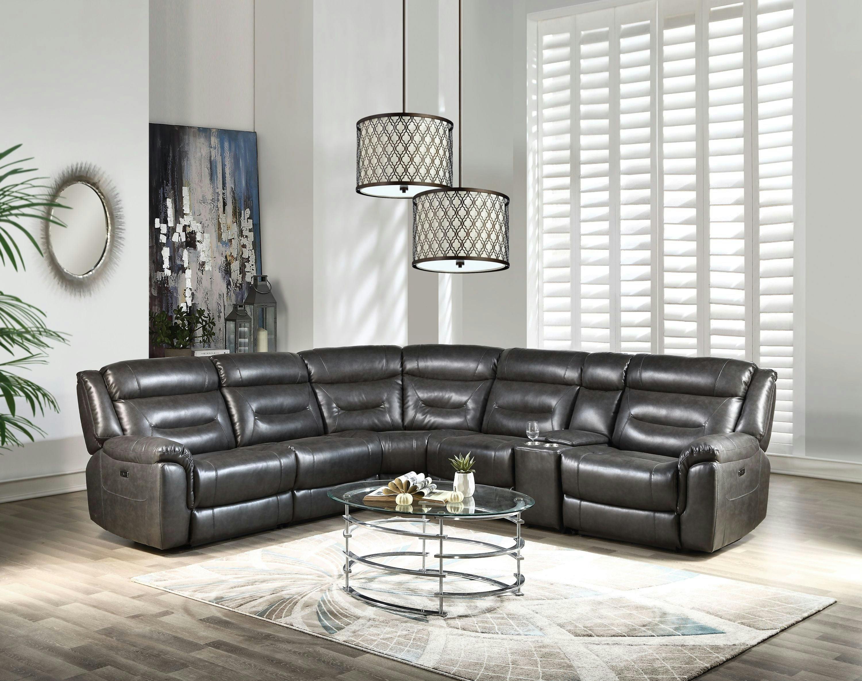 Contemporary Gray Faux Leather Sectional with Tufted Detail and Storage
