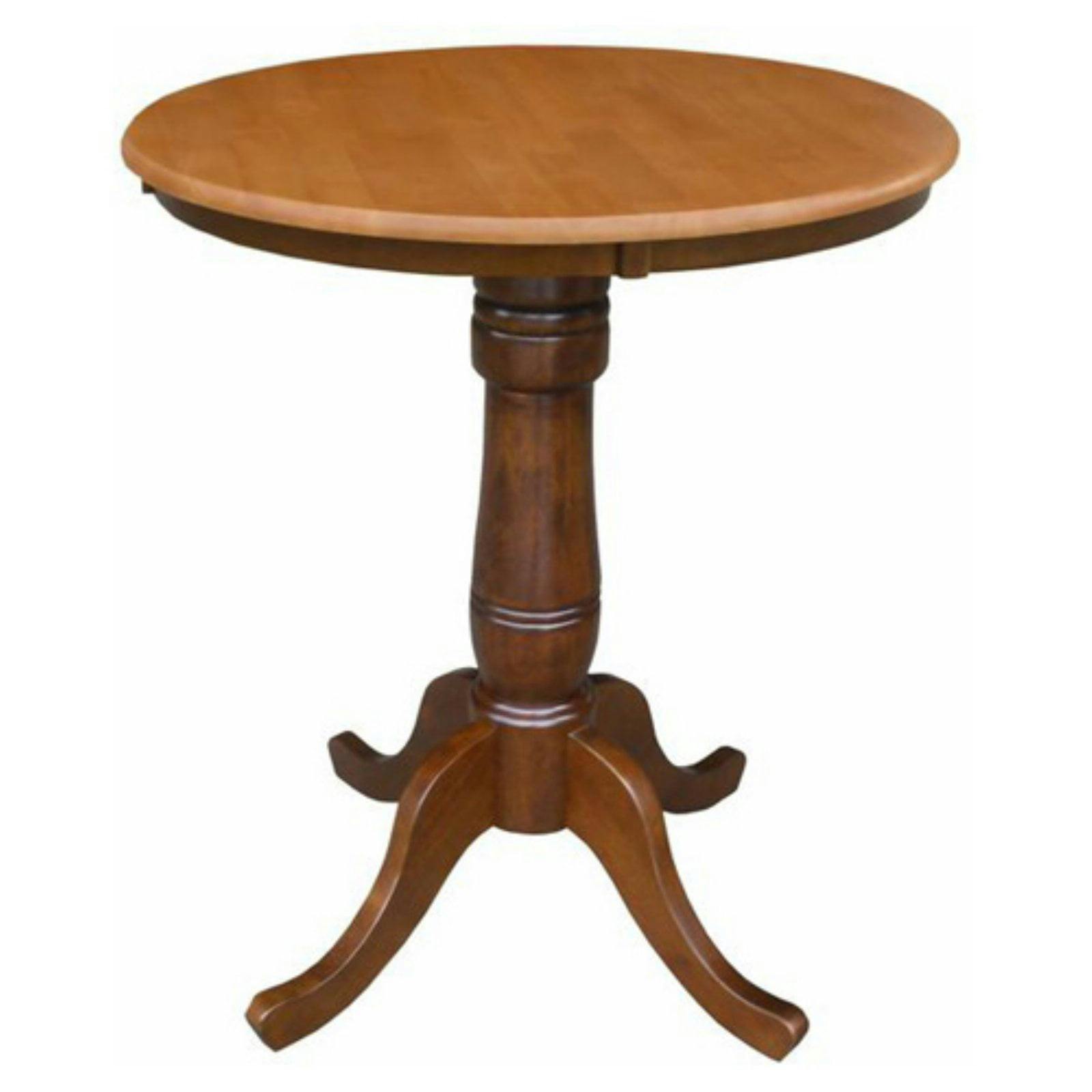 Farmhouse Charm 33" Round Extendable Wood Counter Height Table in Cinnamon