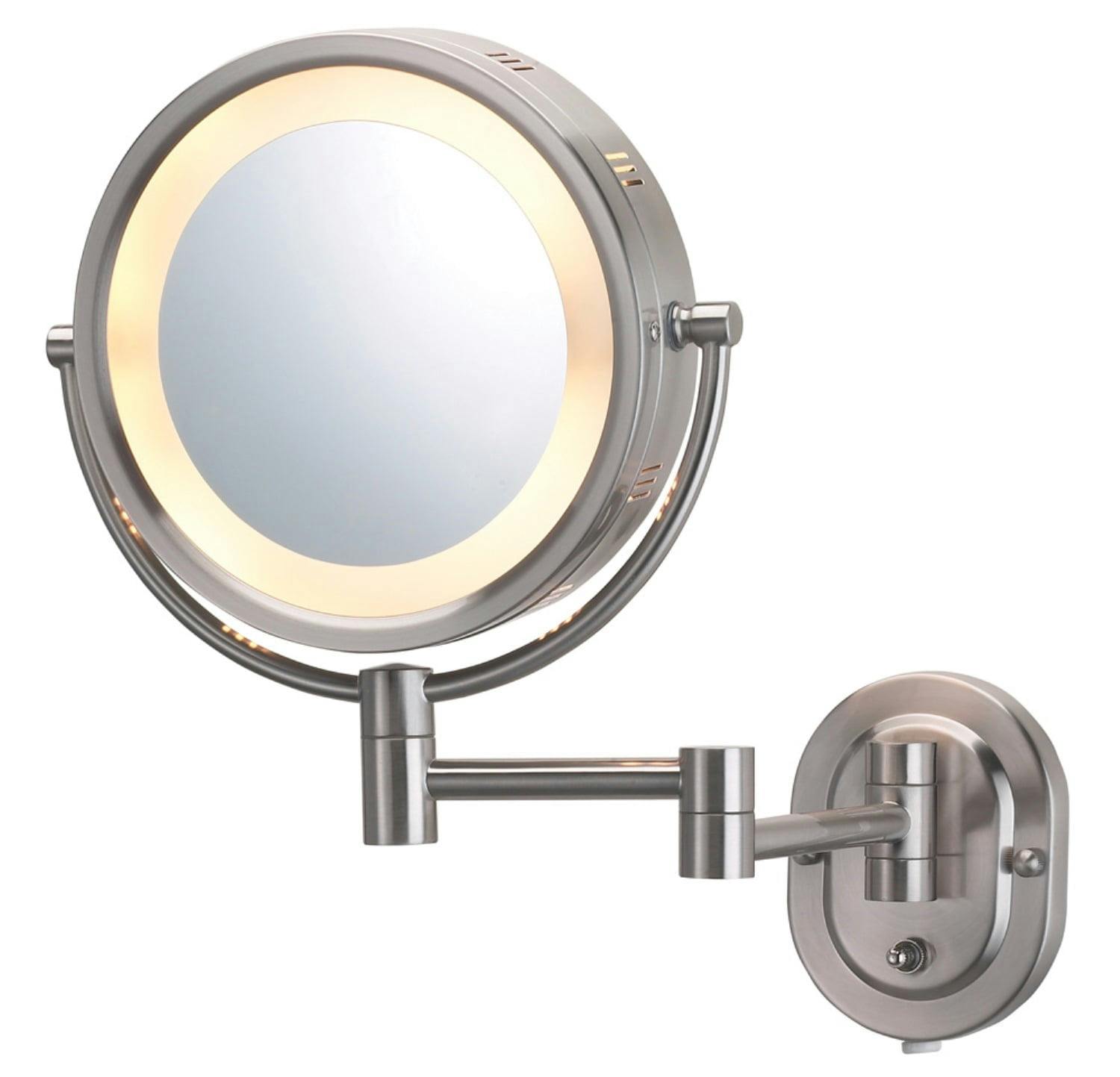 Elegant Nickel Finish Round Wall-Mounted Magnifying Mirror with Halo Lighting