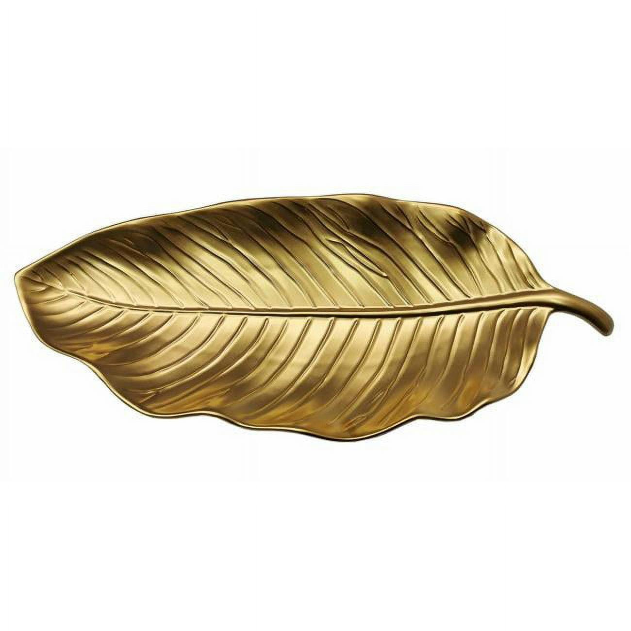Jiallo 17" Gold Titanium Porcelain Leaf-Inspired Serving Plate