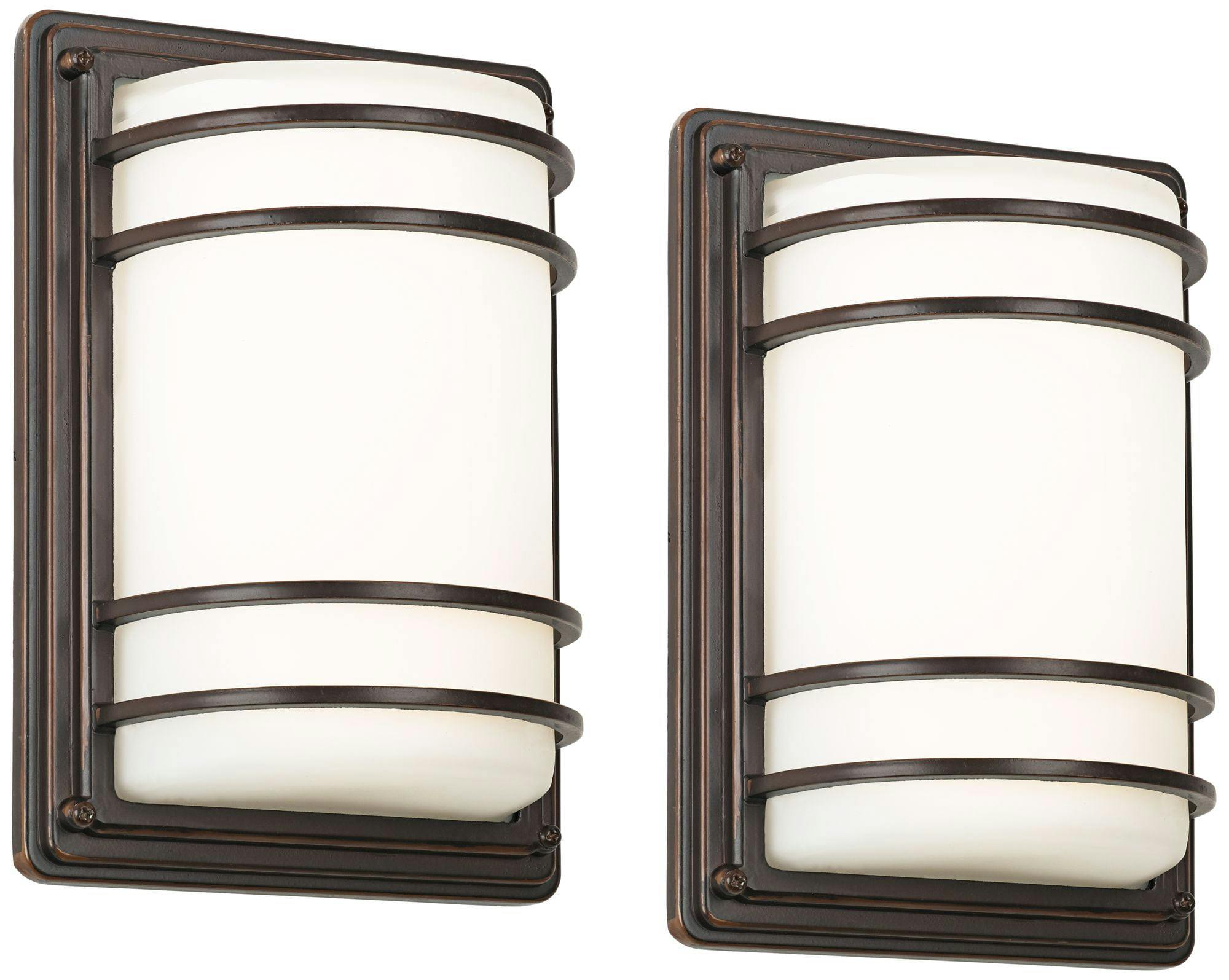 Modern Bronze Wall Sconce Duo 13" Hardwired Steel Frame with Opal Glass