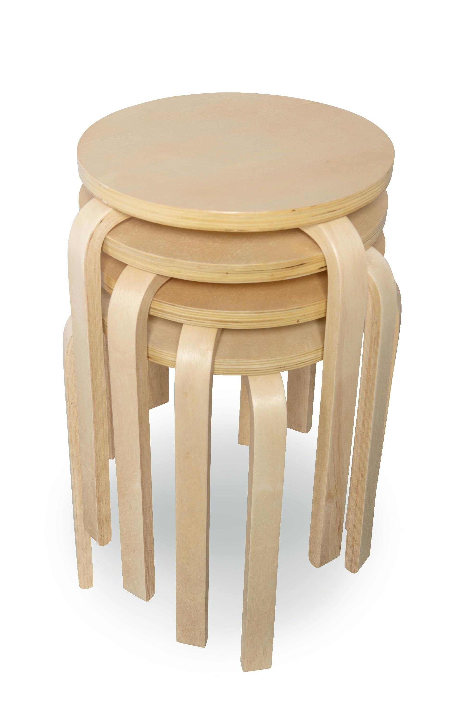 Set of 4 Natural Finish Bentwood Stackable Stools