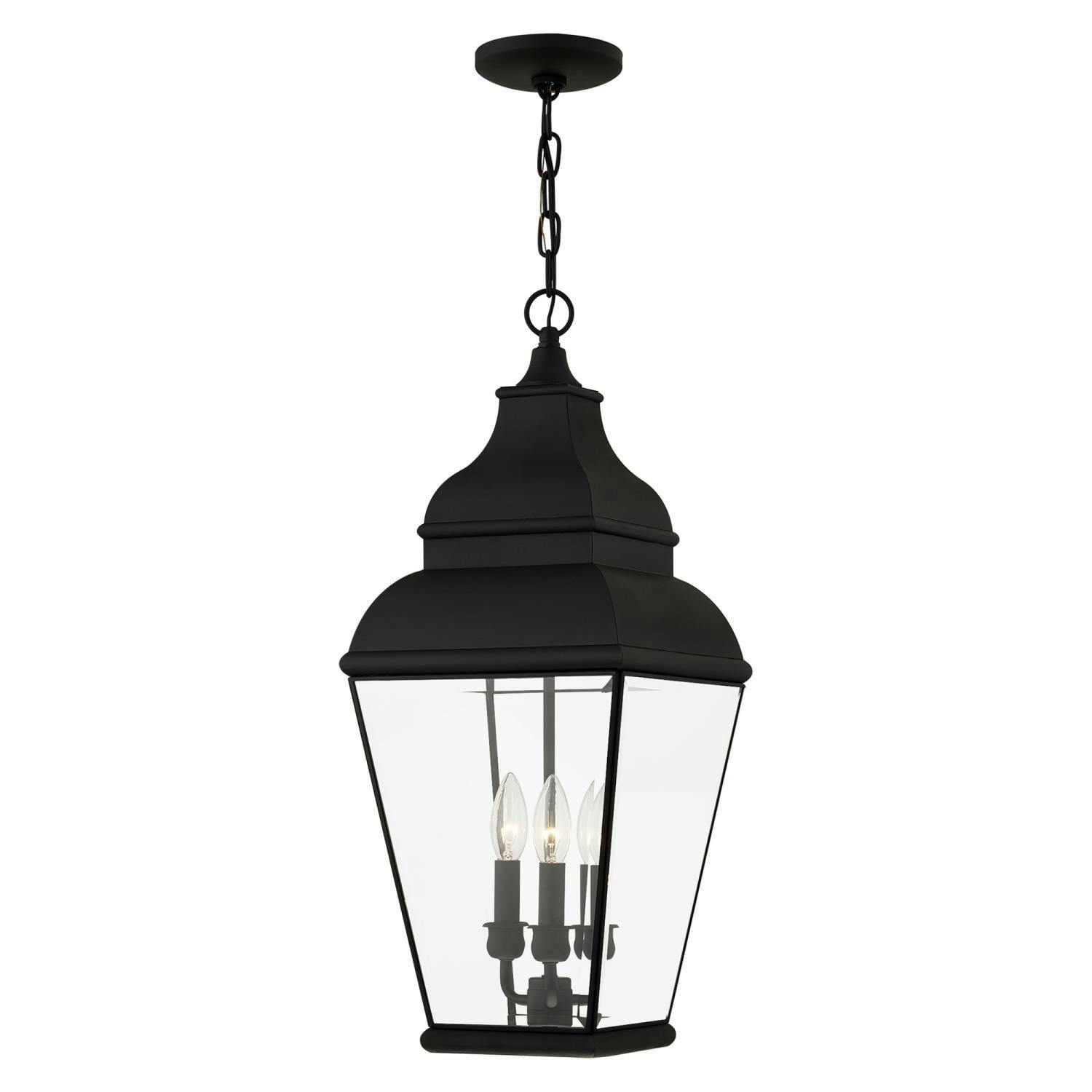 Exeter 3-Light Black Nickel Outdoor Pendant Lantern with Clear Beveled Glass