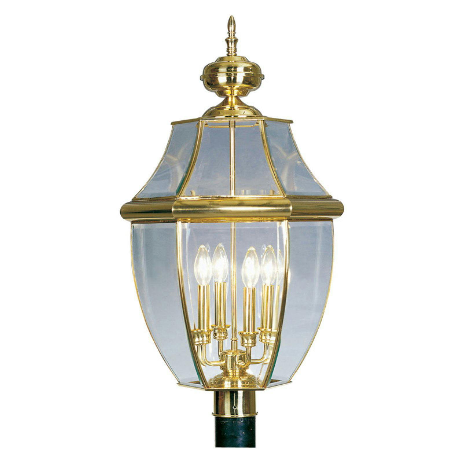 Monterey Colonial Style Polished Brass 4-Light Outdoor Lantern