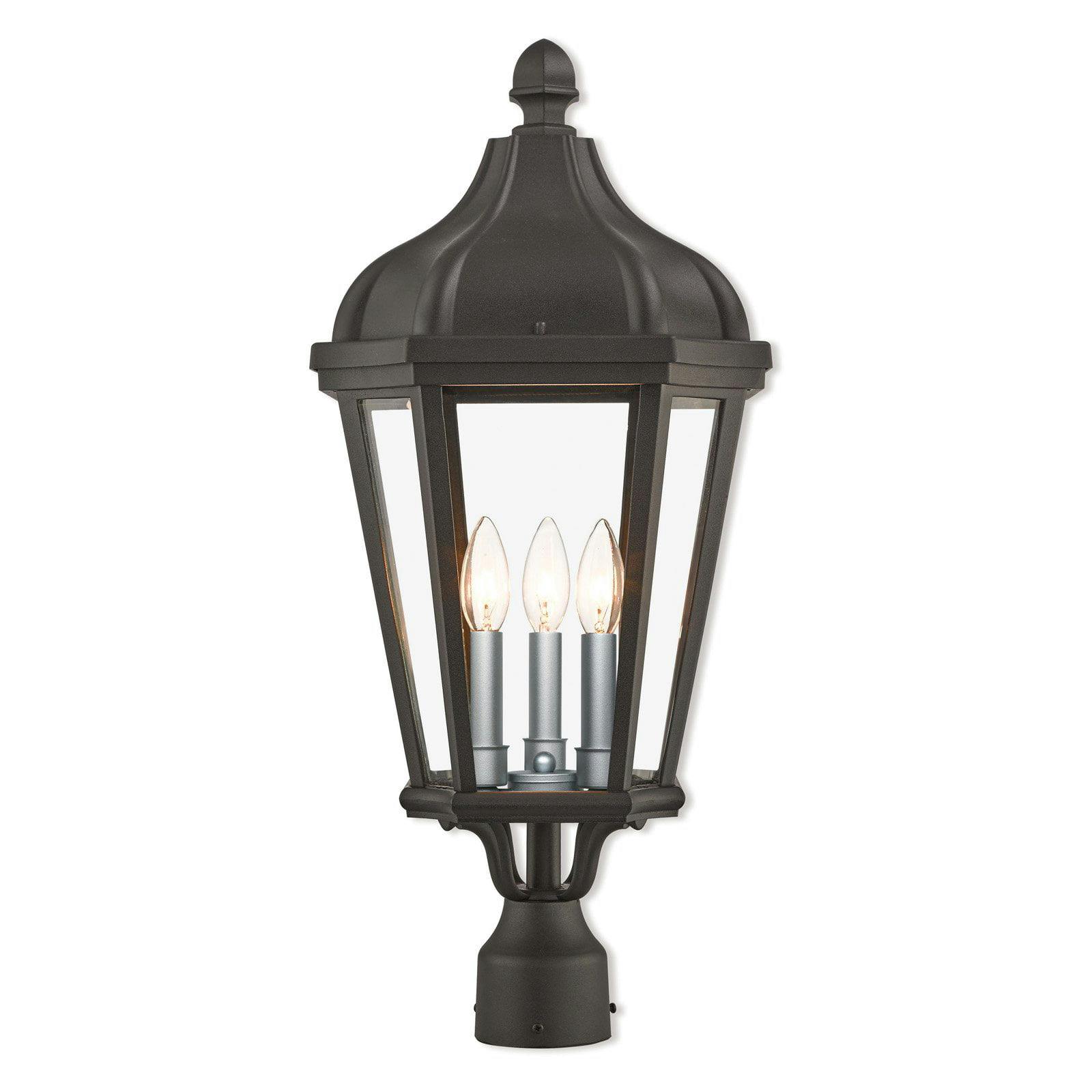 Elegant Morgan Textured Black 3-Light Outdoor Post Lantern with Clear Glass