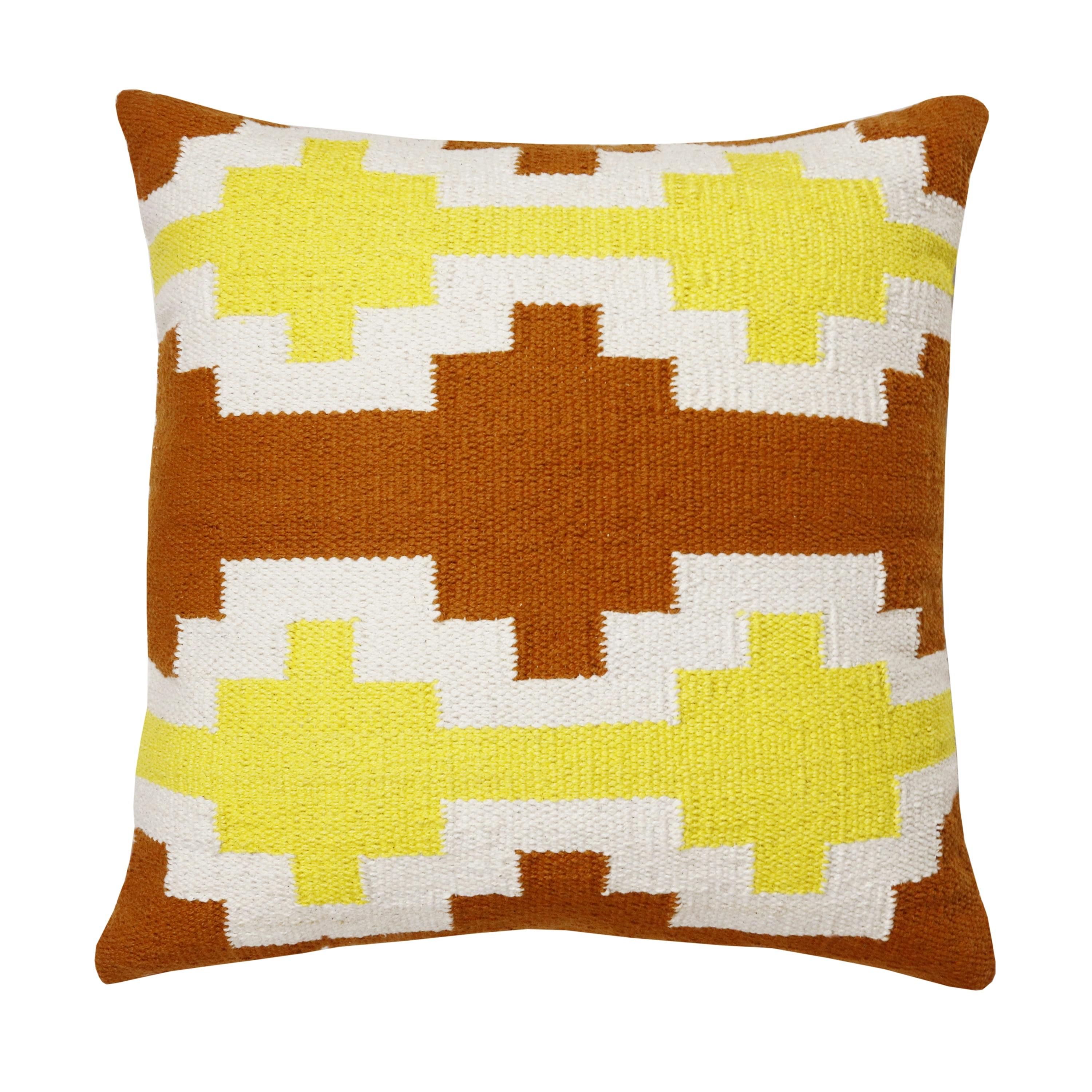 Adobe Orange, Yellow, and White Geometric Lattice 20" Cotton Throw Pillow