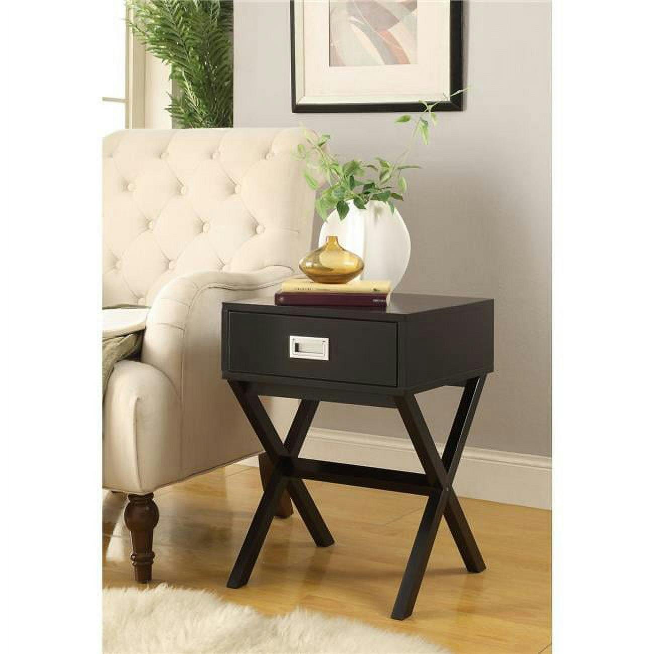 Chic Black Square Metal & Wood End Table with Storage