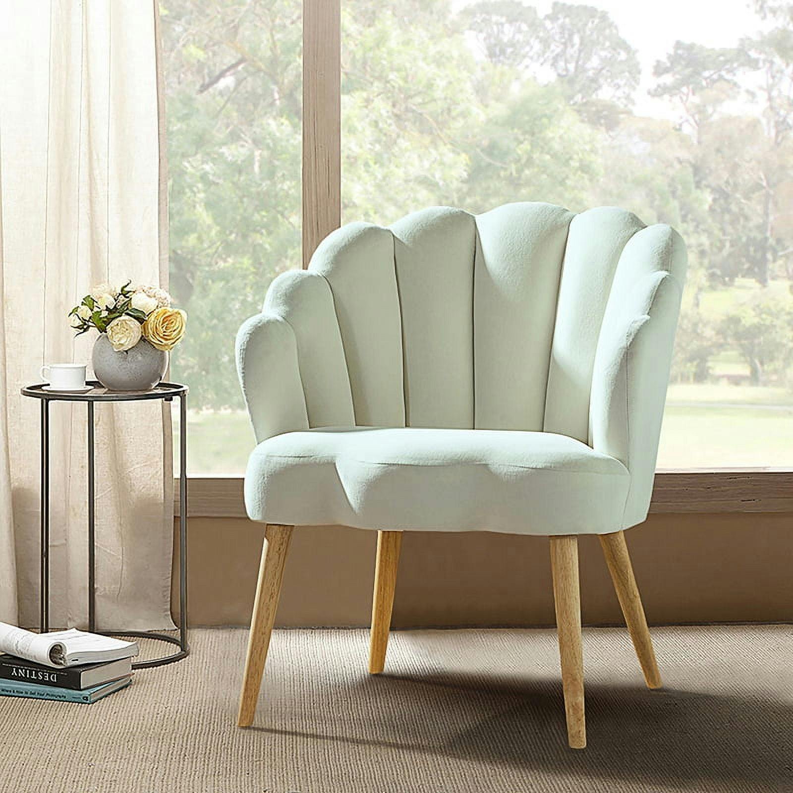 Ivory Velvet Barrel Accent Chair with Tufted Manufactured Wood Frame