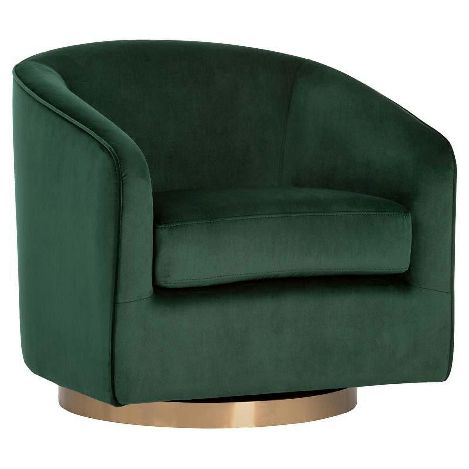Luxurious Deep Green Velvet Barrel Swivel Chair with Gold Base