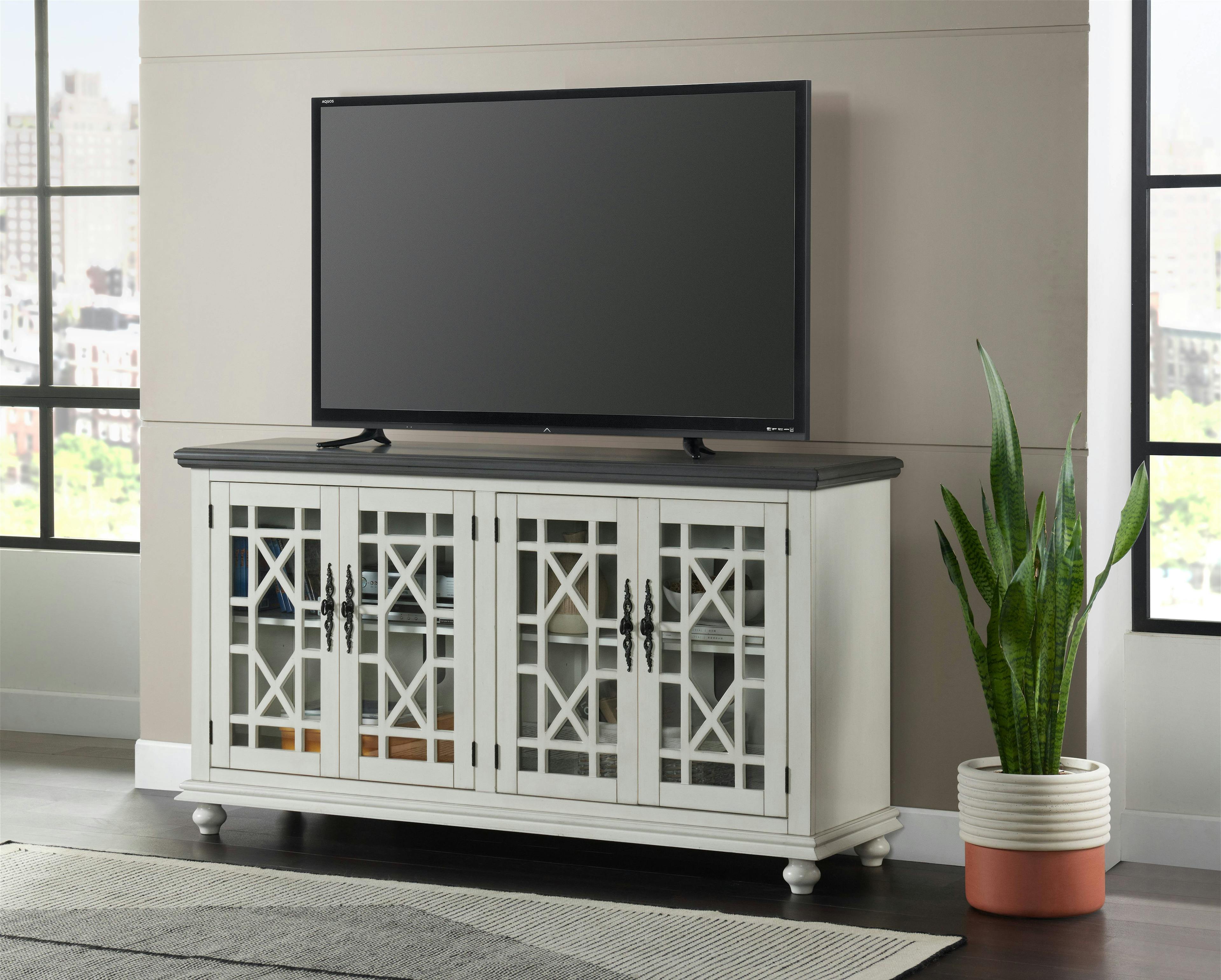 Parisian Antique Market Inspired 63" White and Grey TV Console