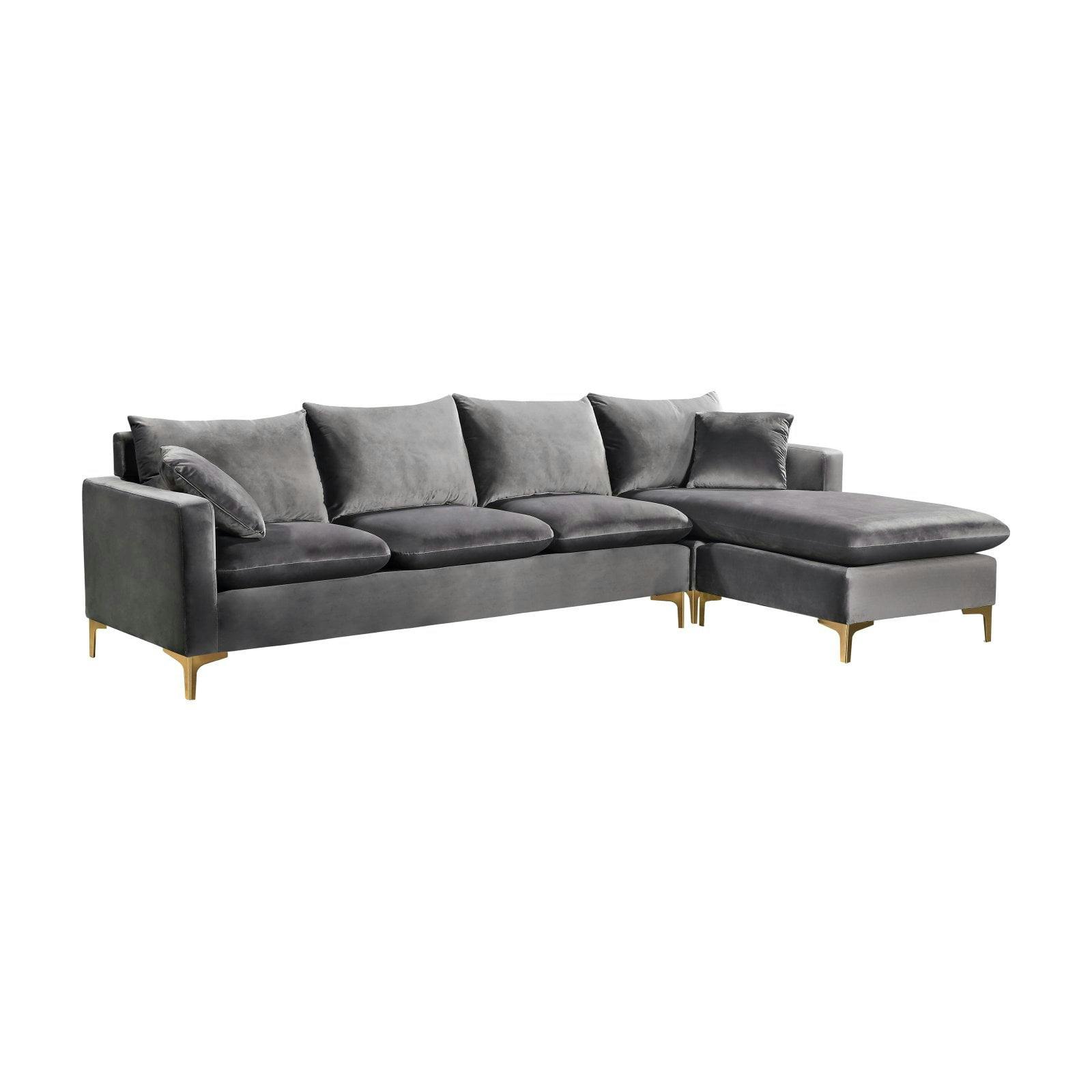 Luxurious Grey Velvet 2-Piece Reversible Sectional Sofa