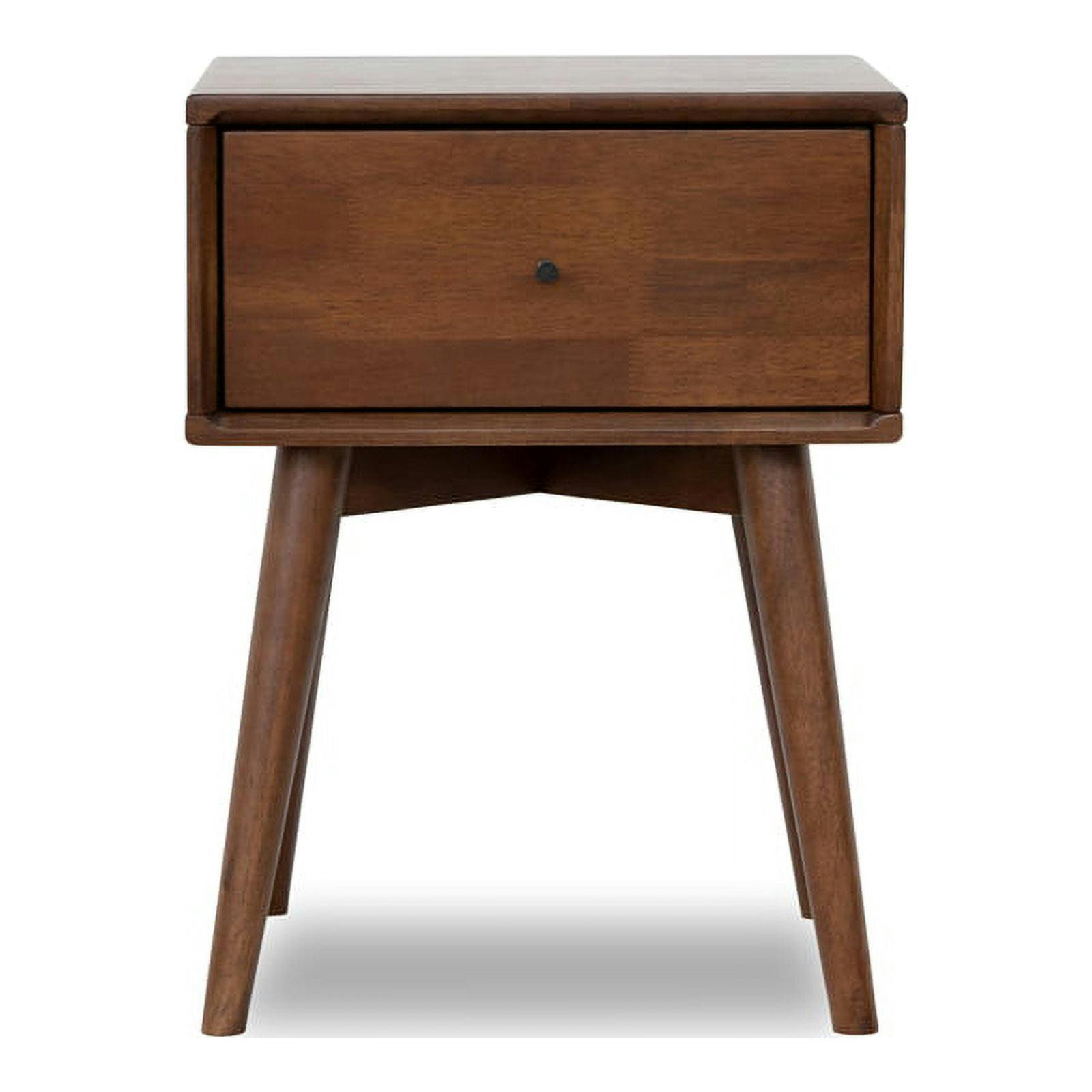 Avery Mid-Century Modern Brown Walnut Wood Nightstand with Storage Drawer