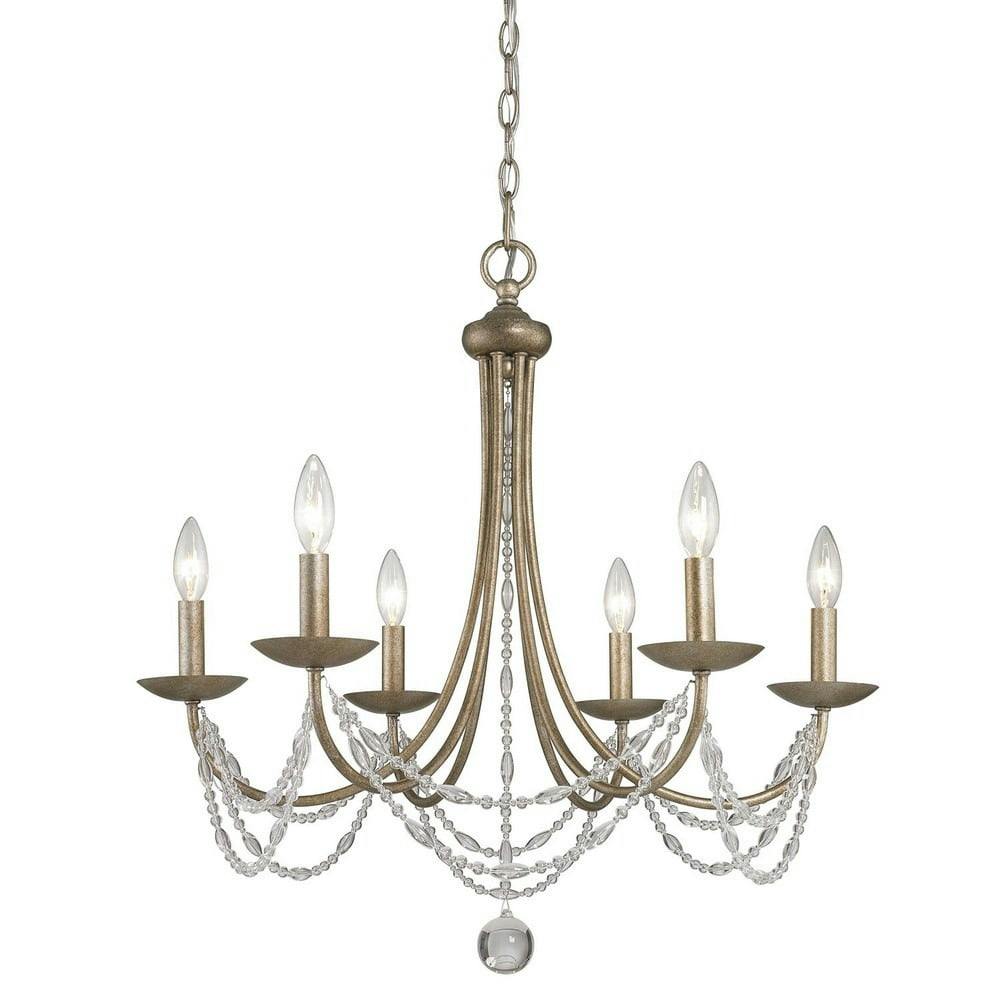 Mirabella Contemporary 6-Light Golden Aura Chandelier with Crystal Beads