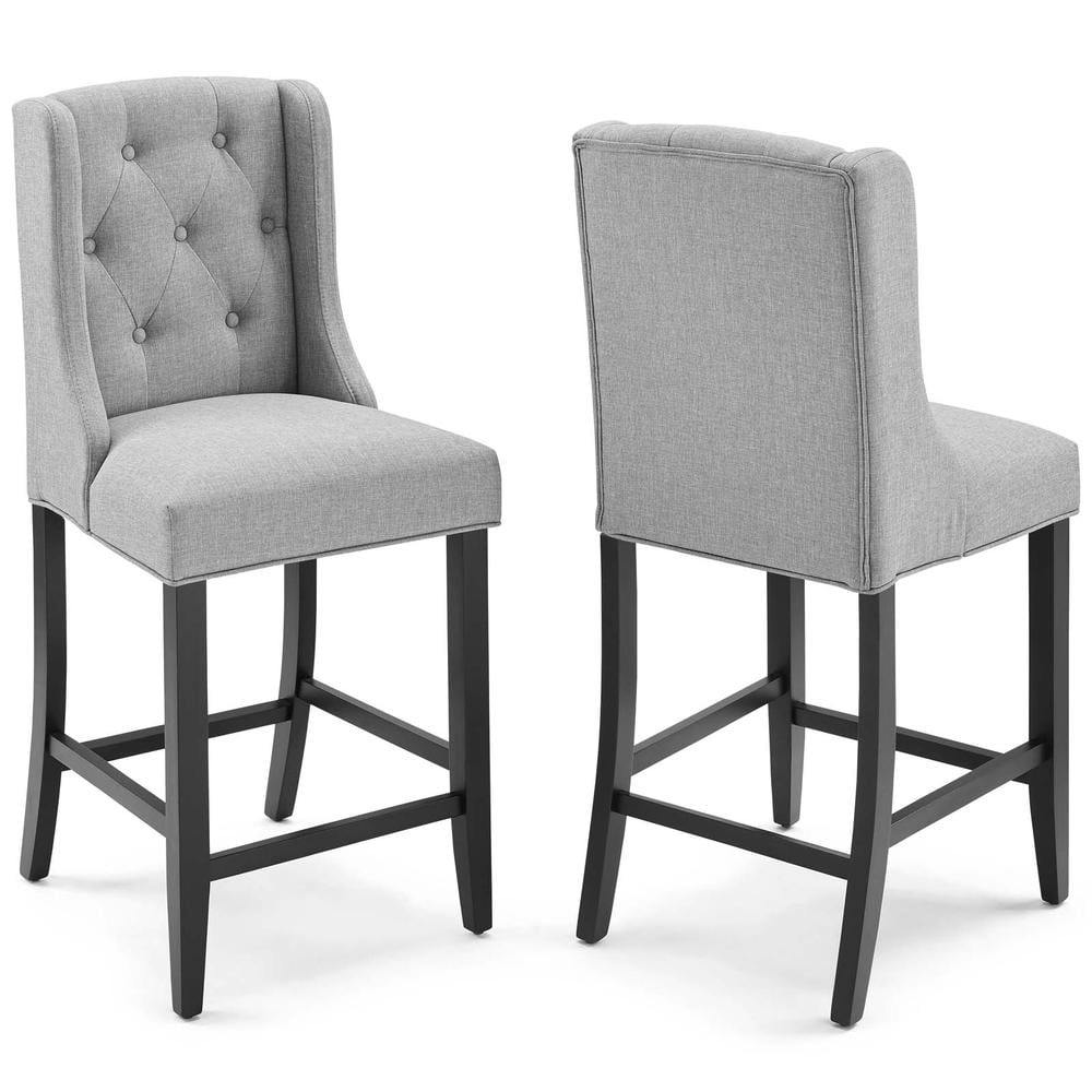 Luxurious Light Gray Tufted Fabric Counter Bar Stool with Solid Wood Legs