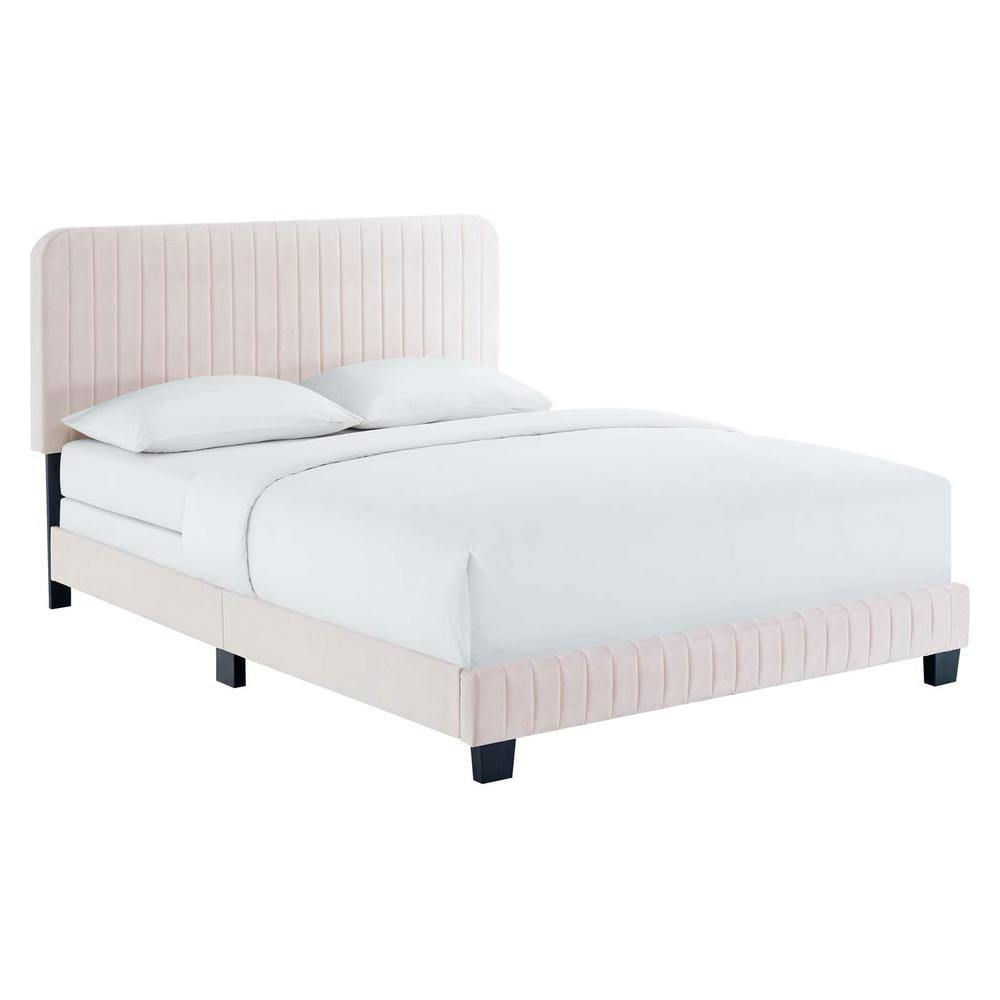 Glam Deco Elegance Channel-Tufted Velvet King Bed in Pink