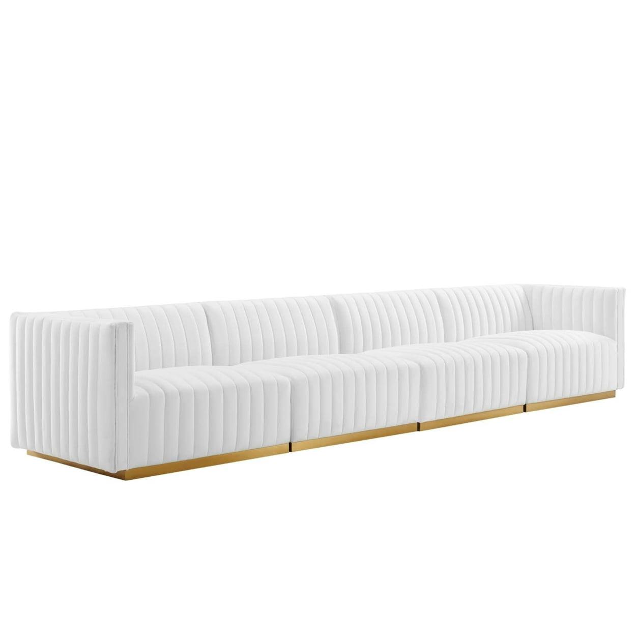 Elegant Gold White Tufted Velvet 4-Piece Sectional Sofa