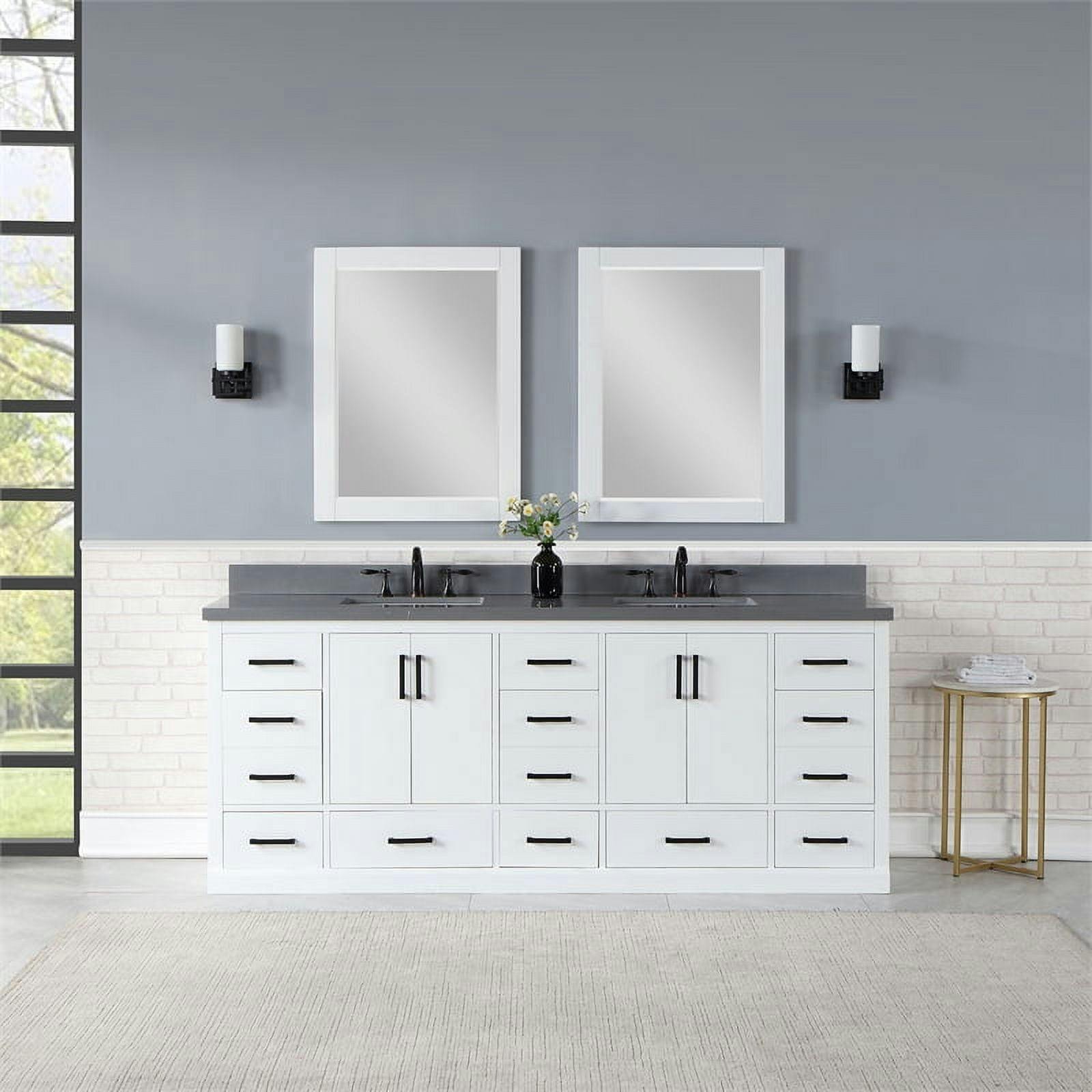 Monna 84" White and Concrete Grey Double Sink Vanity with Mirrors