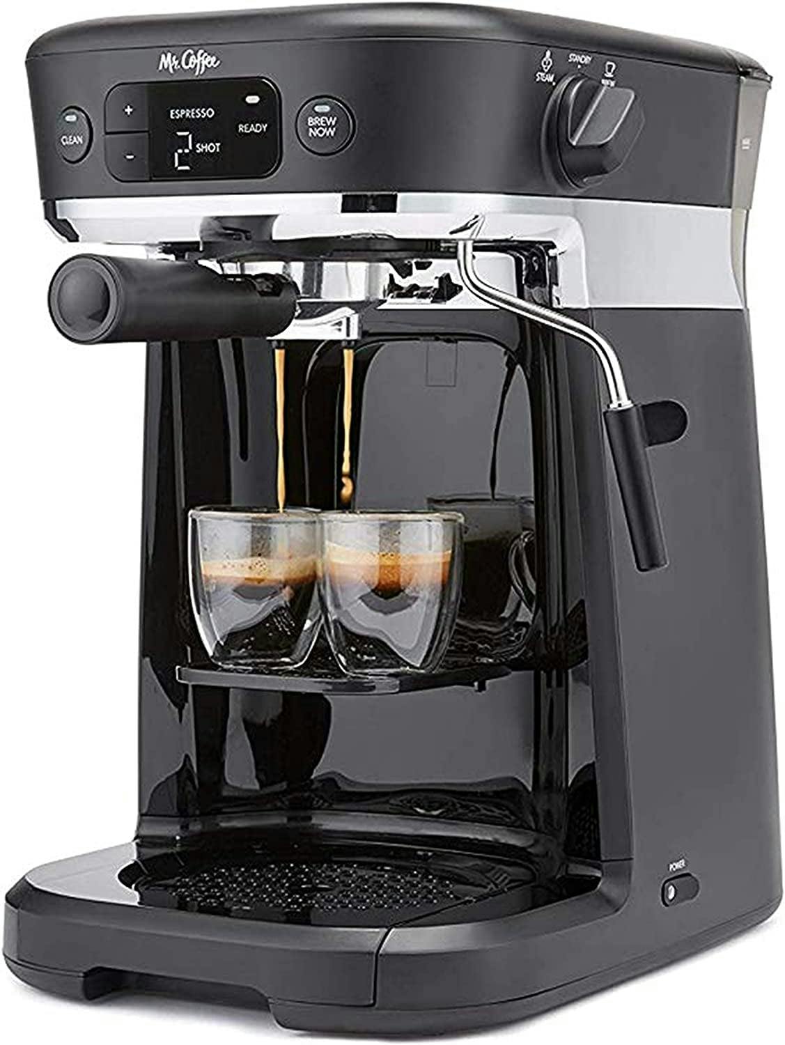 Compact All-in-One Espresso and Coffee Maker with Milk Frother, Black
