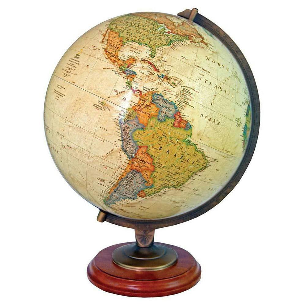 Adams Illuminated 14" Globe with Walnut-Finished Base and Antique Semi-Meridian