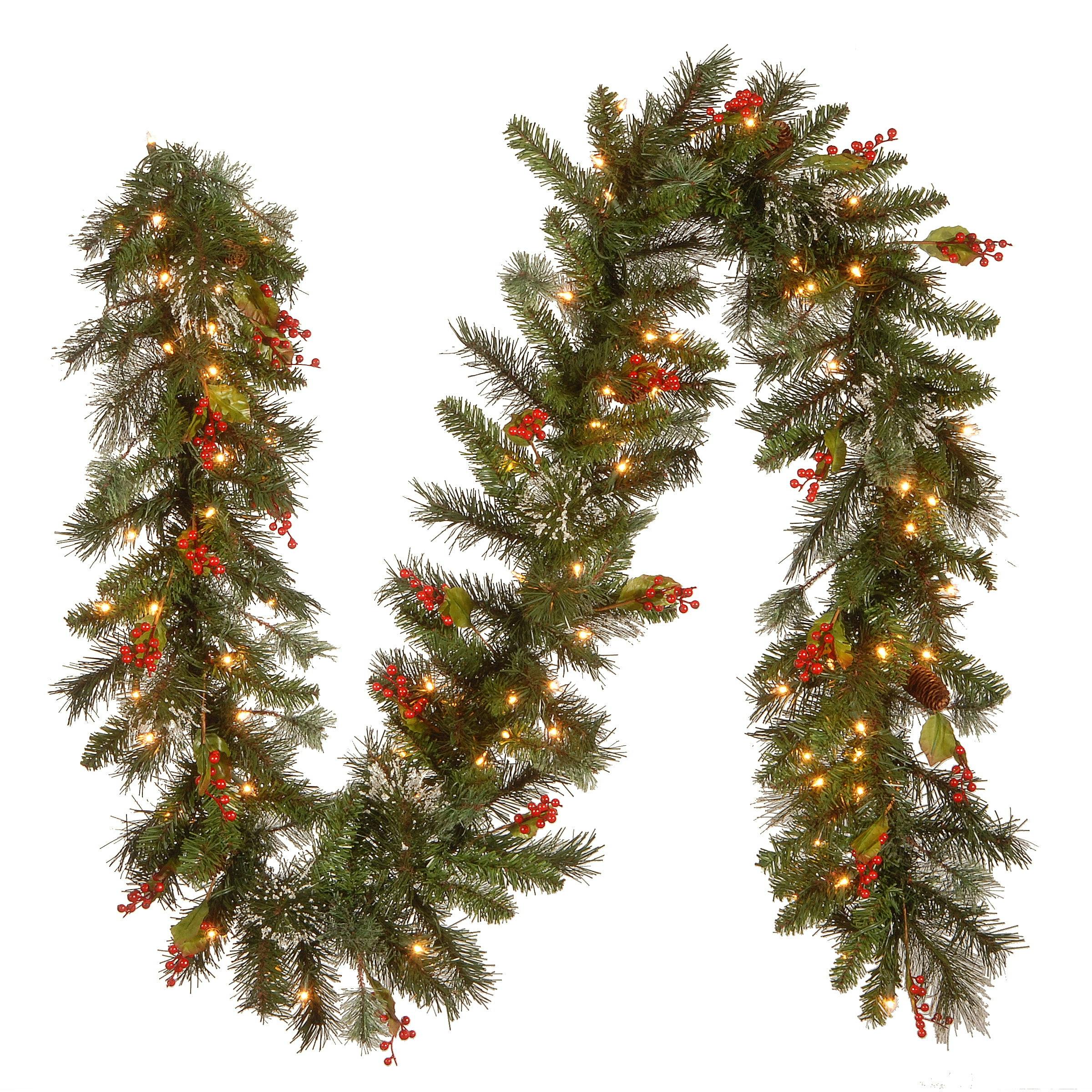 Wintry Pine Pre-Lit Garland with Pine Cones and Snow, 9 Feet