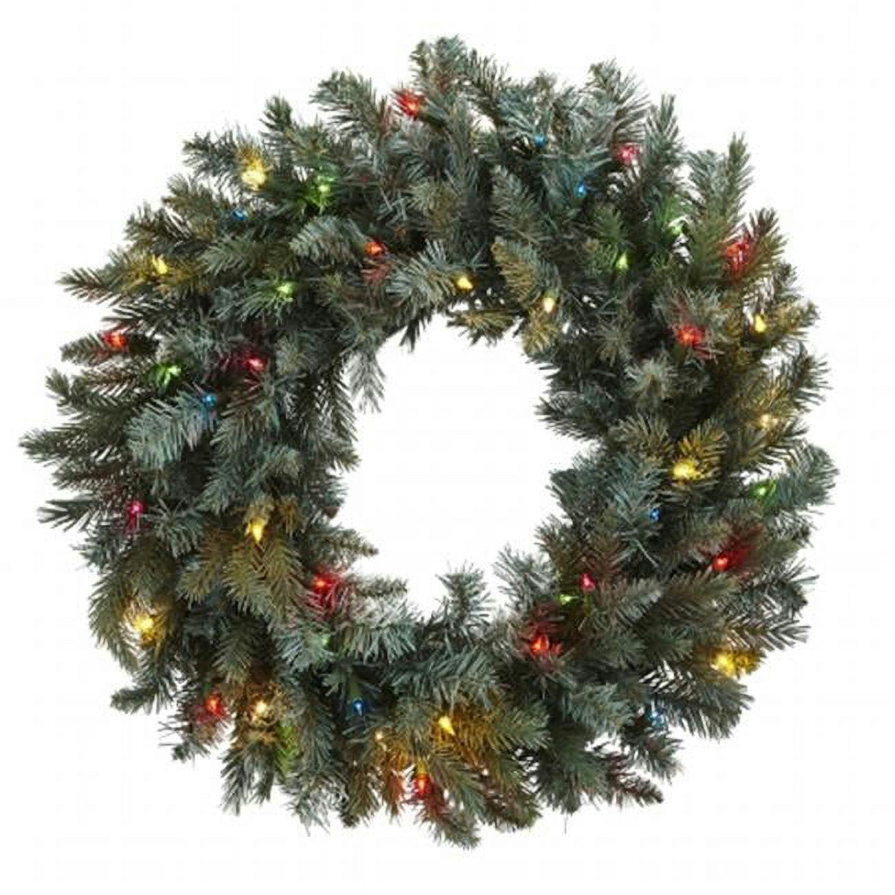 Festive Pine 24" Artificial Winter Wreath with Multicolor LED Lights