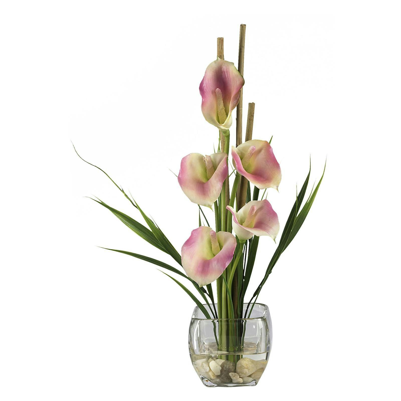 Elegant Pink Calla Lily 23" Centerpiece in Square Glass Vase