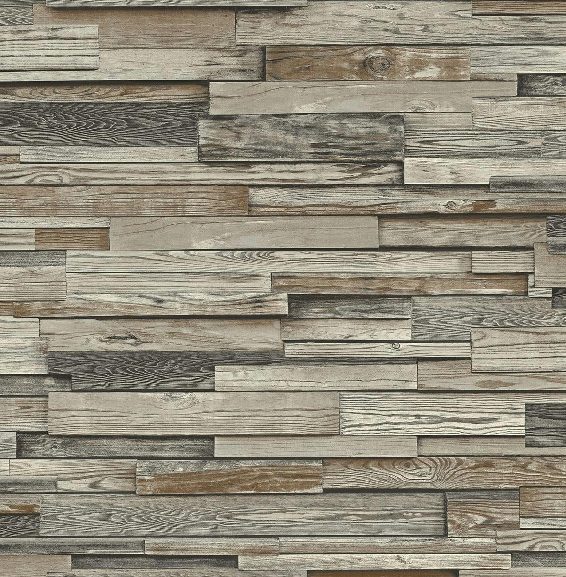 Rustic Charm Brown Reclaimed Wood Self-Adhesive Peel & Stick Wallpaper