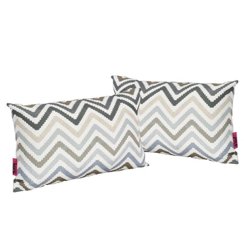 Zig Zag Striped Water-Resistant Fabric Throw Pillows, Grey and Blue, Set of 2