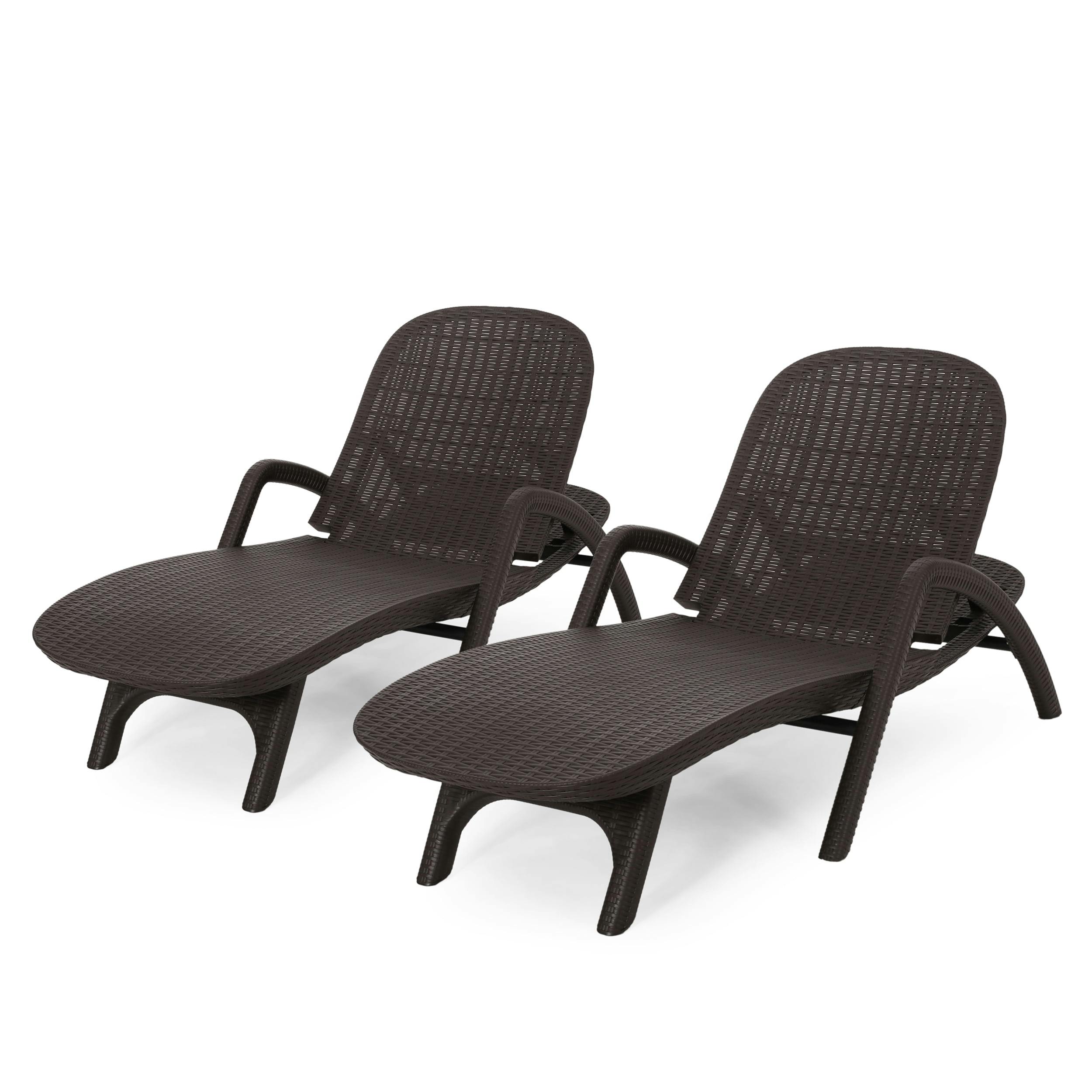 Resilient Outdoor Faux Wicker Lounger Set in Dark Brown