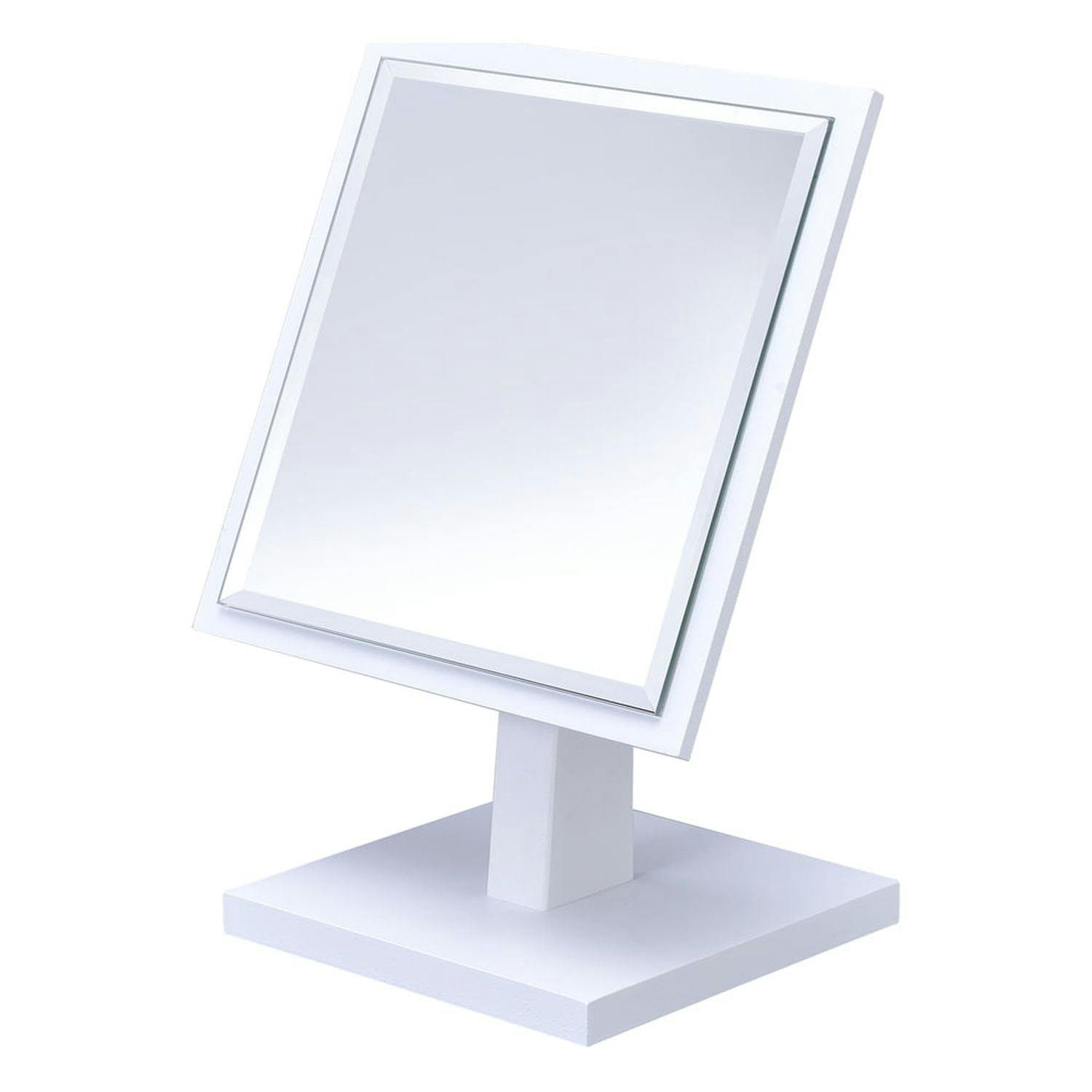 Antique Square Beveled White Vanity Mirror on Pedestal