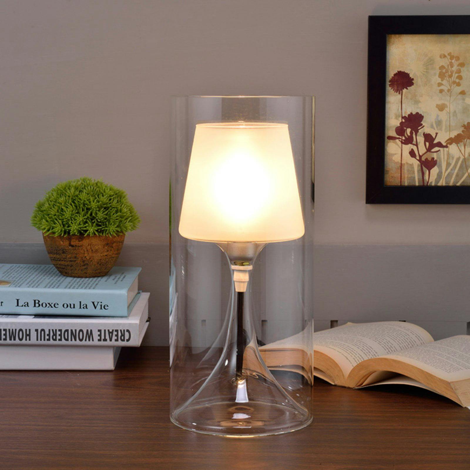 16" Industrial Hurricane Glass Accent Table Lamp with Frosted Shade - White