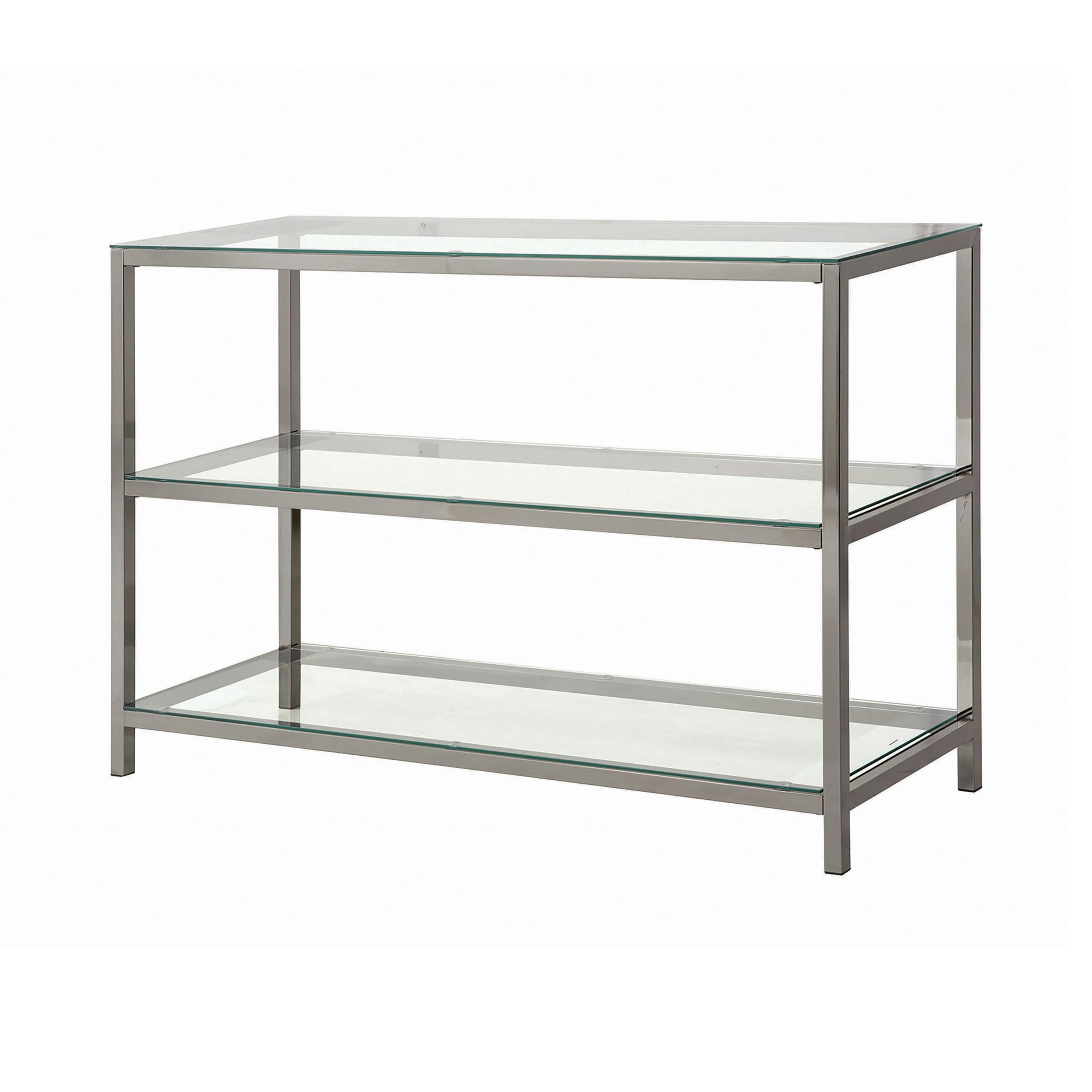 Contemporary Silver Metal & Glass Sofa Table with Storage Shelves
