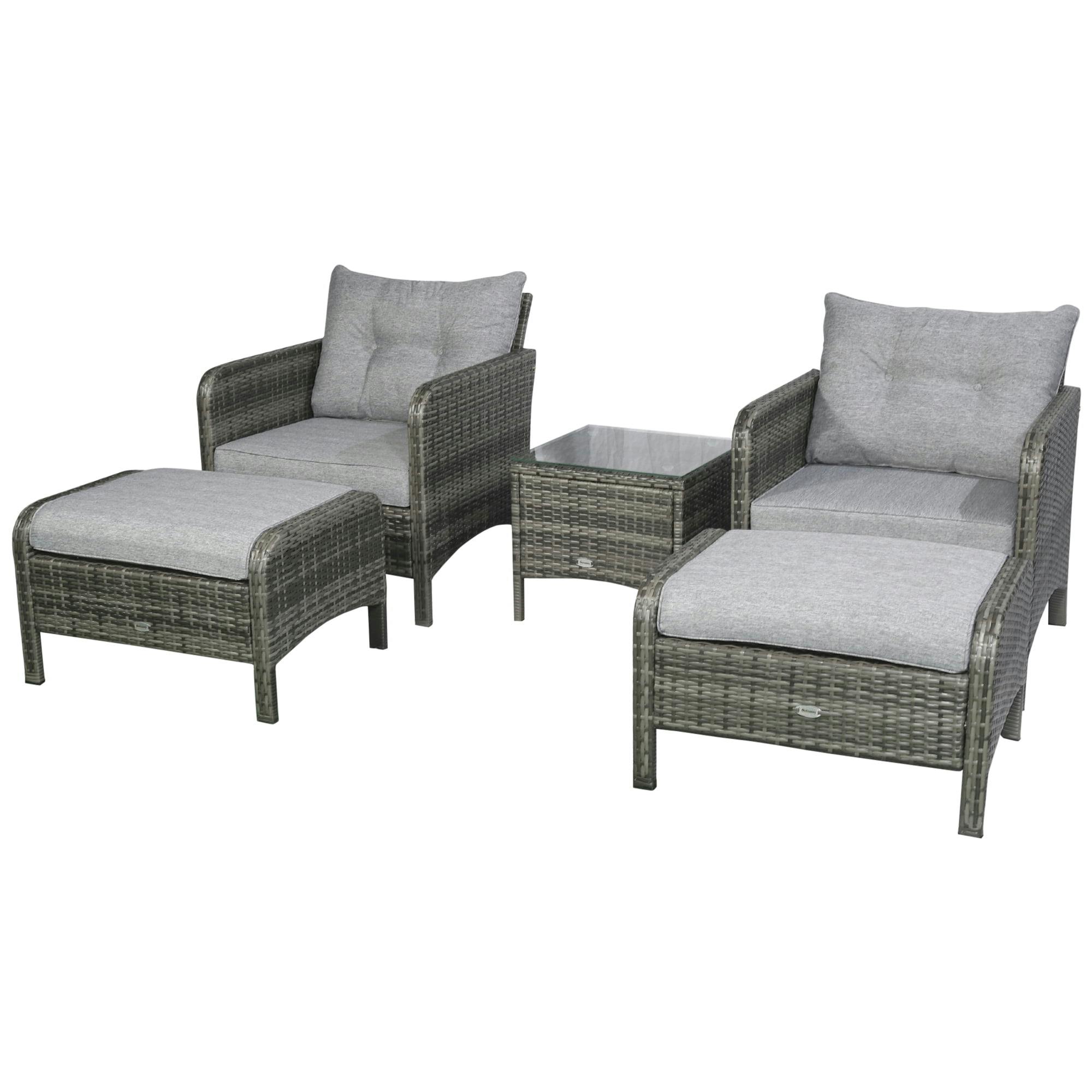 Elysian 5-Piece Grey PE Rattan Outdoor Conversation Set with Cushions