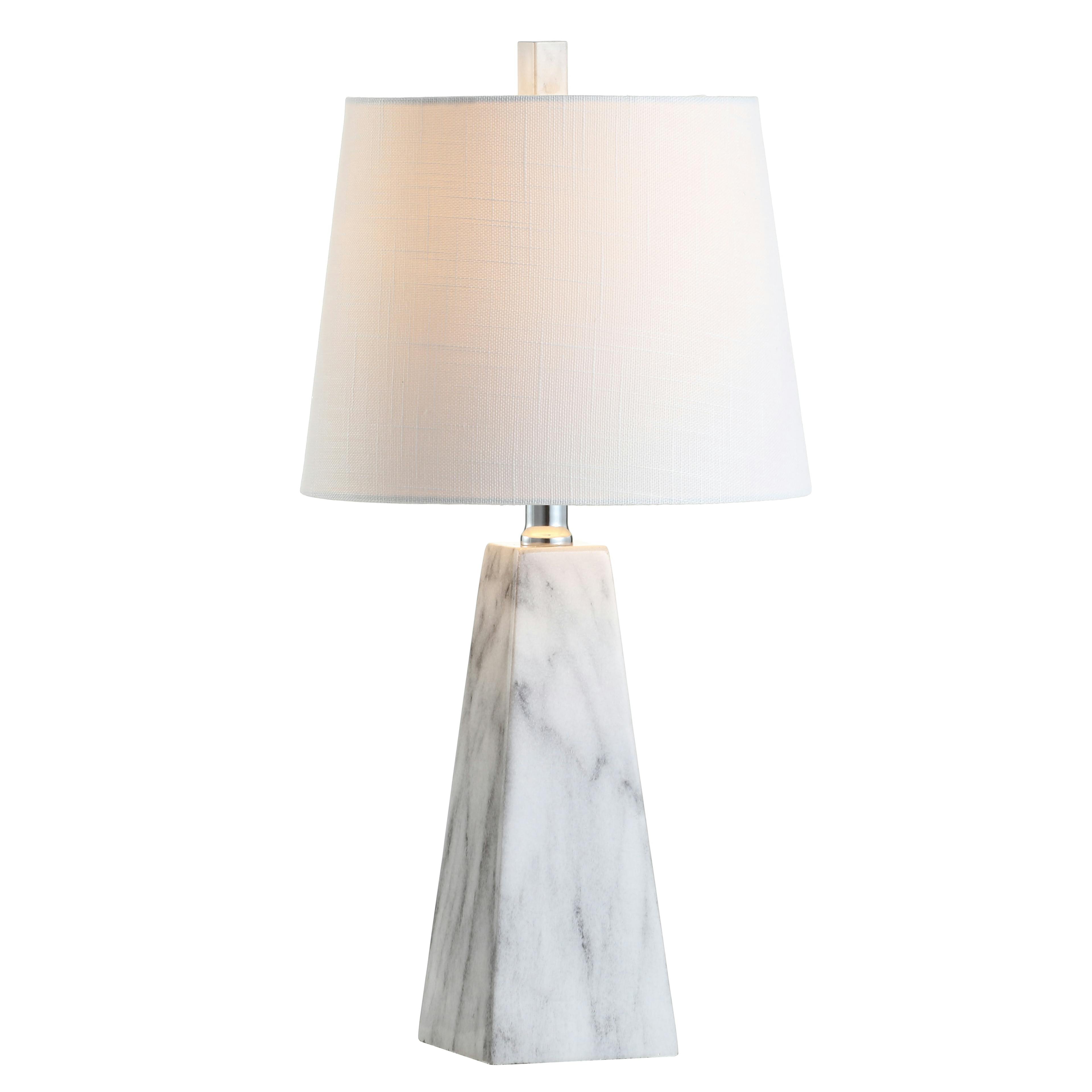 Elegant 20.5" White Marble-Effect Resin Table Lamp with Linen Shade