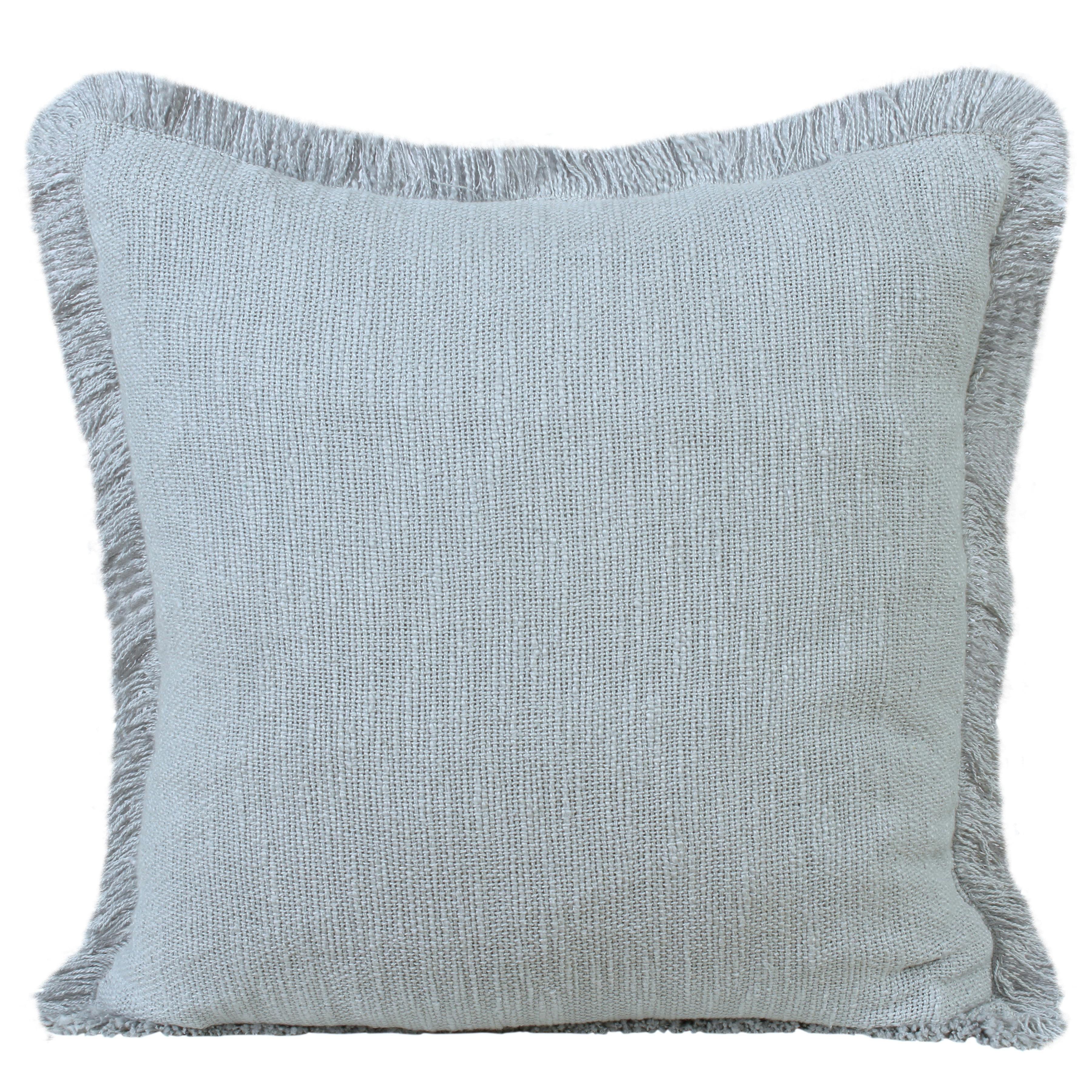 Coastal Charm 20" x 20" Gray Cotton Fringed Throw Pillow