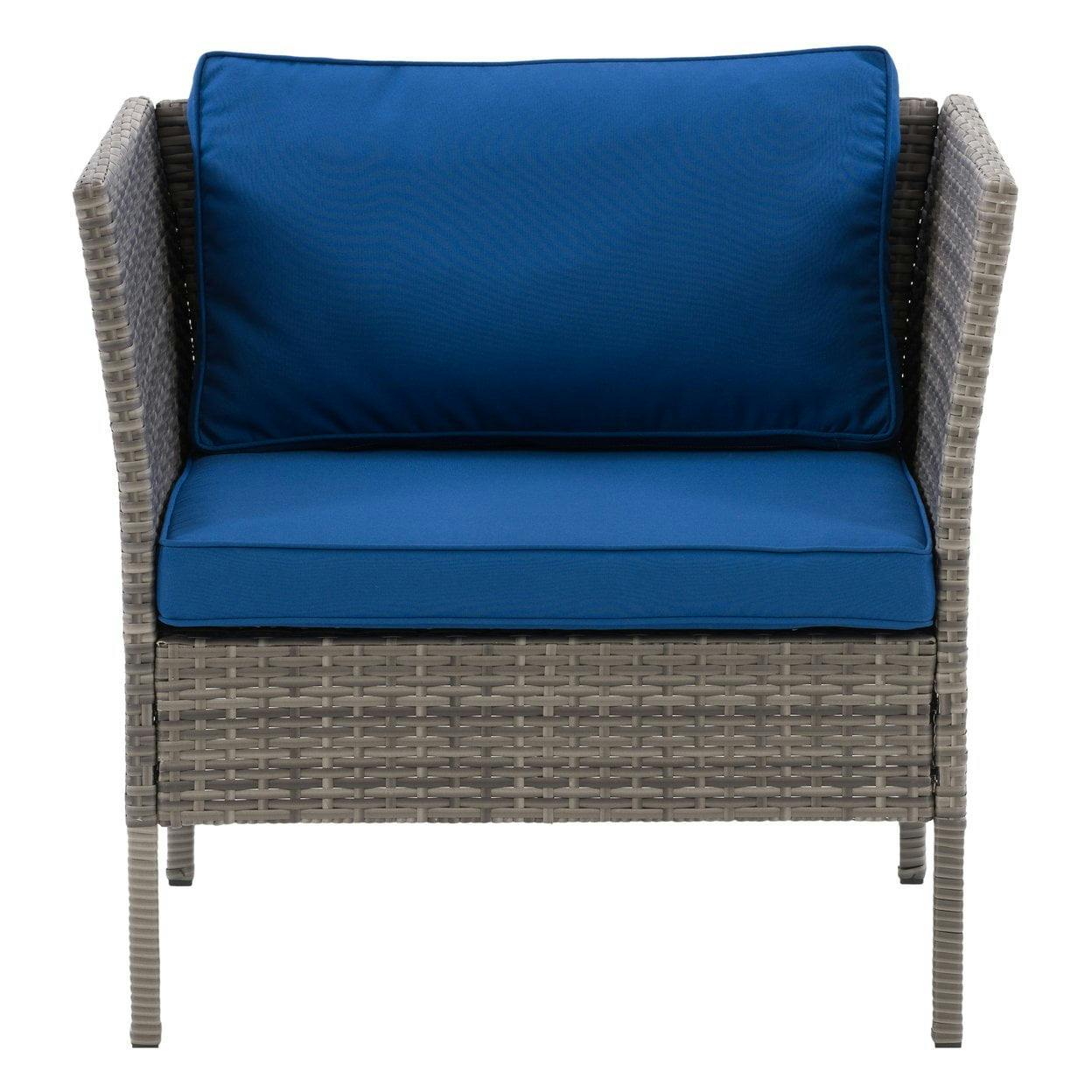 CorLiving 27'' Powder-Coated Steel Patio Armchair with Plush Blue Cushions