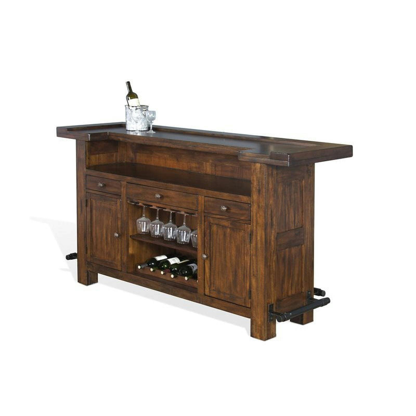 Farmhouse Inspired Medium Brown Wood Bar Unit with Storage