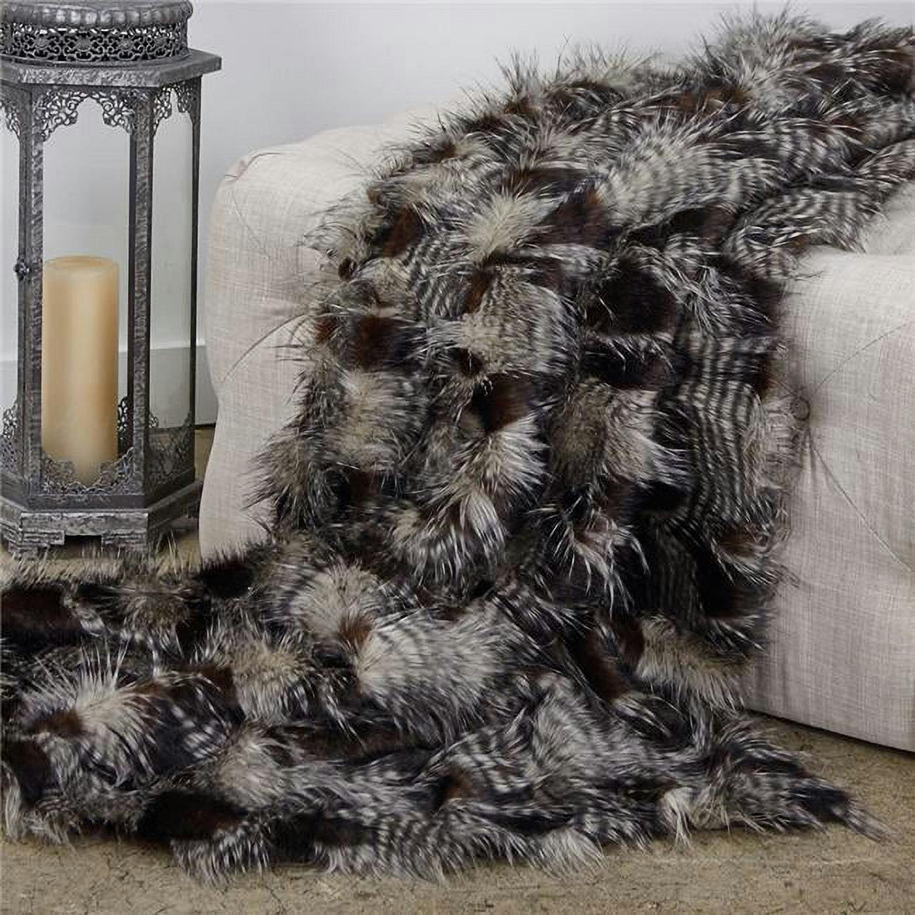 Porcupine Dark Brown and Beige Faux Fur Reversible Luxury Throw