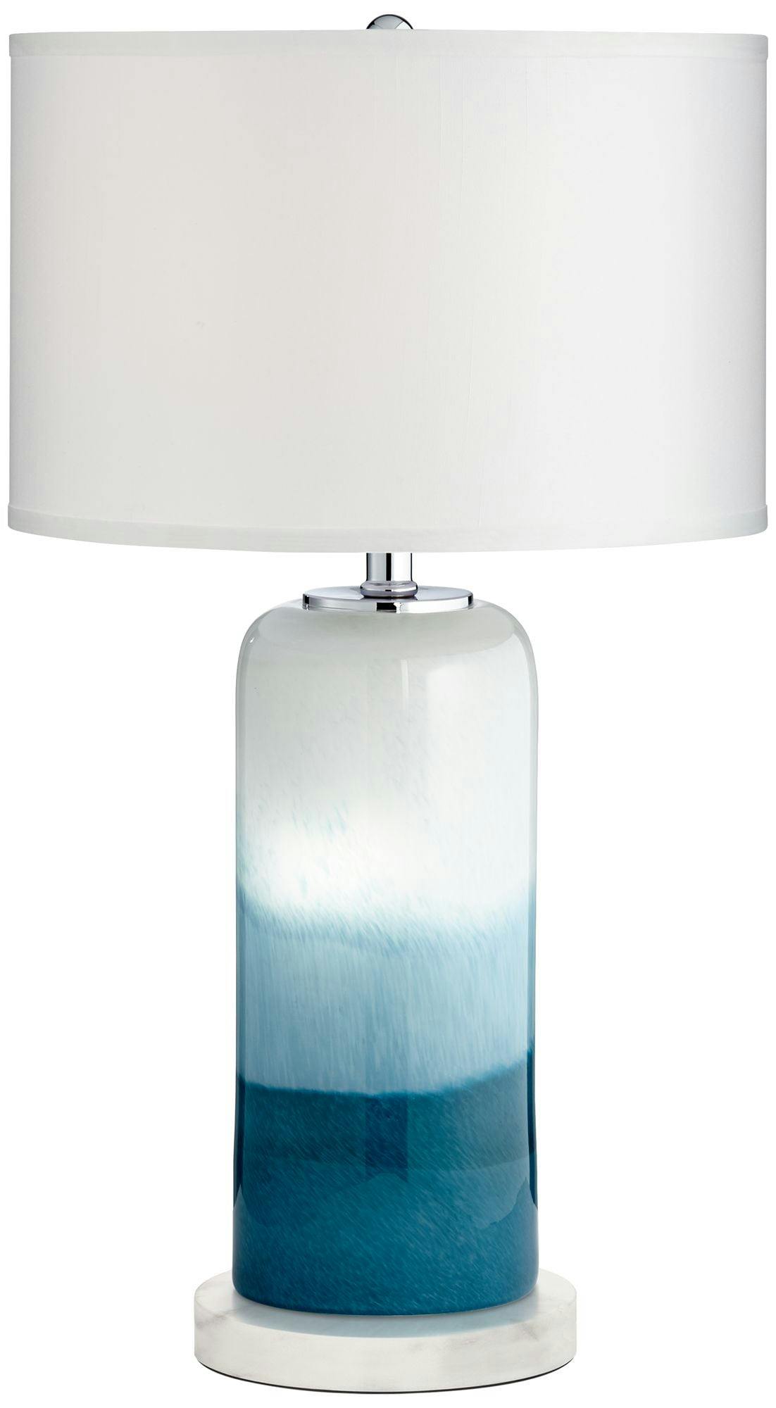 Coastal Elegance 23" White Marble & Blue Art Glass Table Lamp