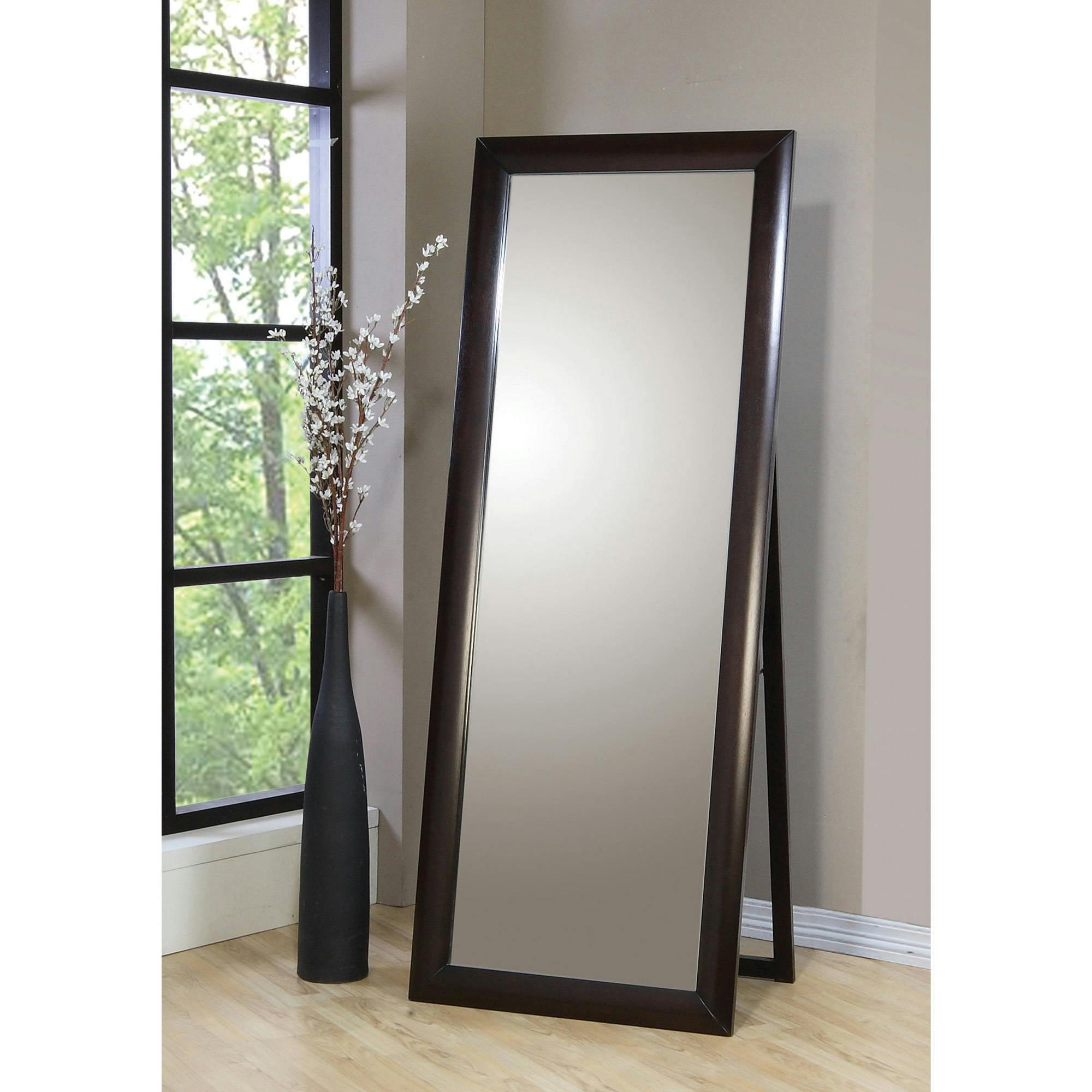 Transitional Full-Length Brown Wood Freestanding Mirror