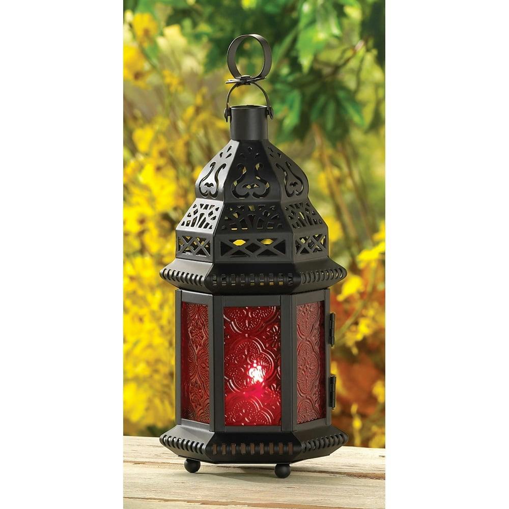 Exquisite Moroccan Red Glass & Iron Tabletop Lantern