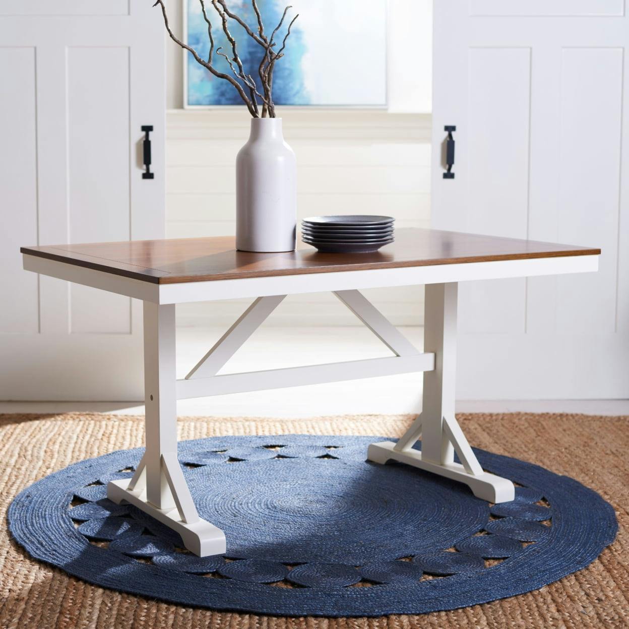 Contemporary Akash 62" White and Natural Wood Dining Table
