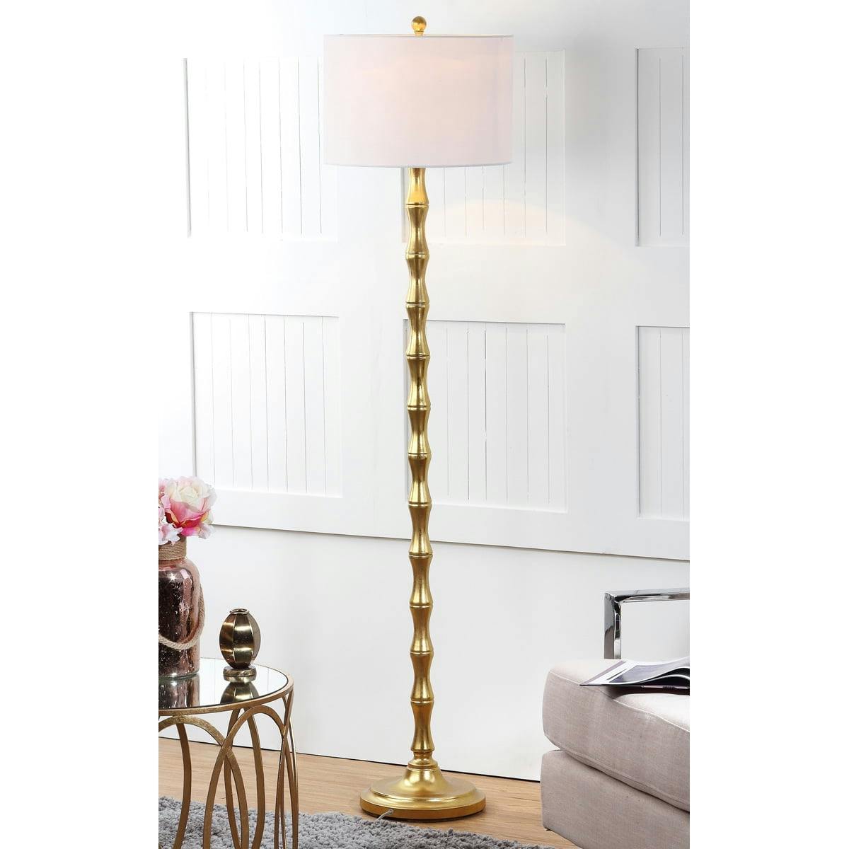 Aurelia Antique Gold Adjustable Floor Lamp with Off-White Shade