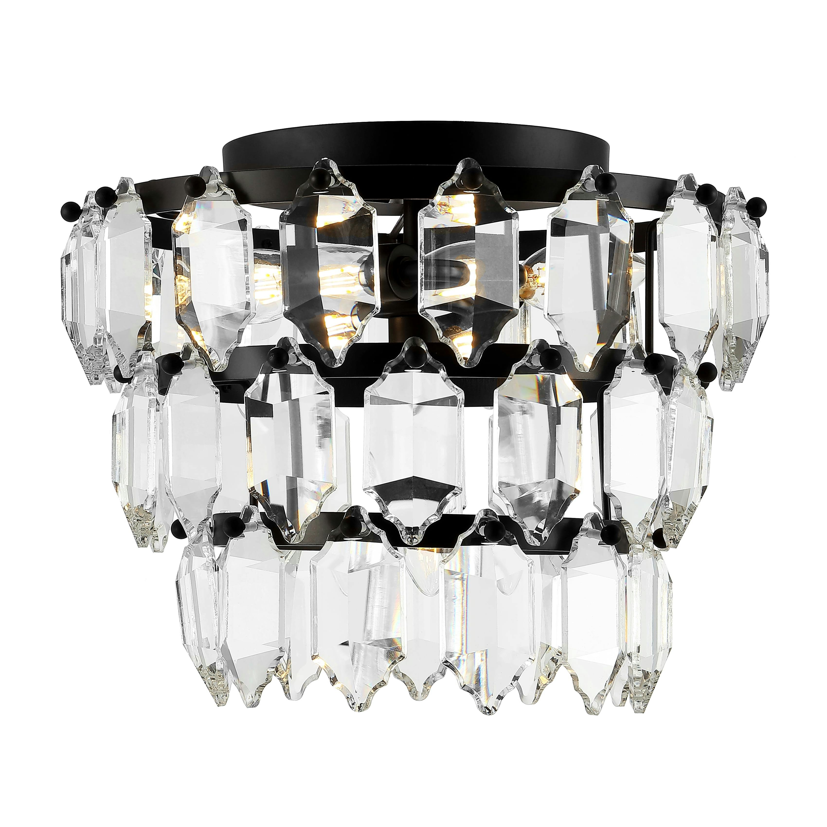 Art Deco-Inspired Black Crystal LED Flush Mount Light