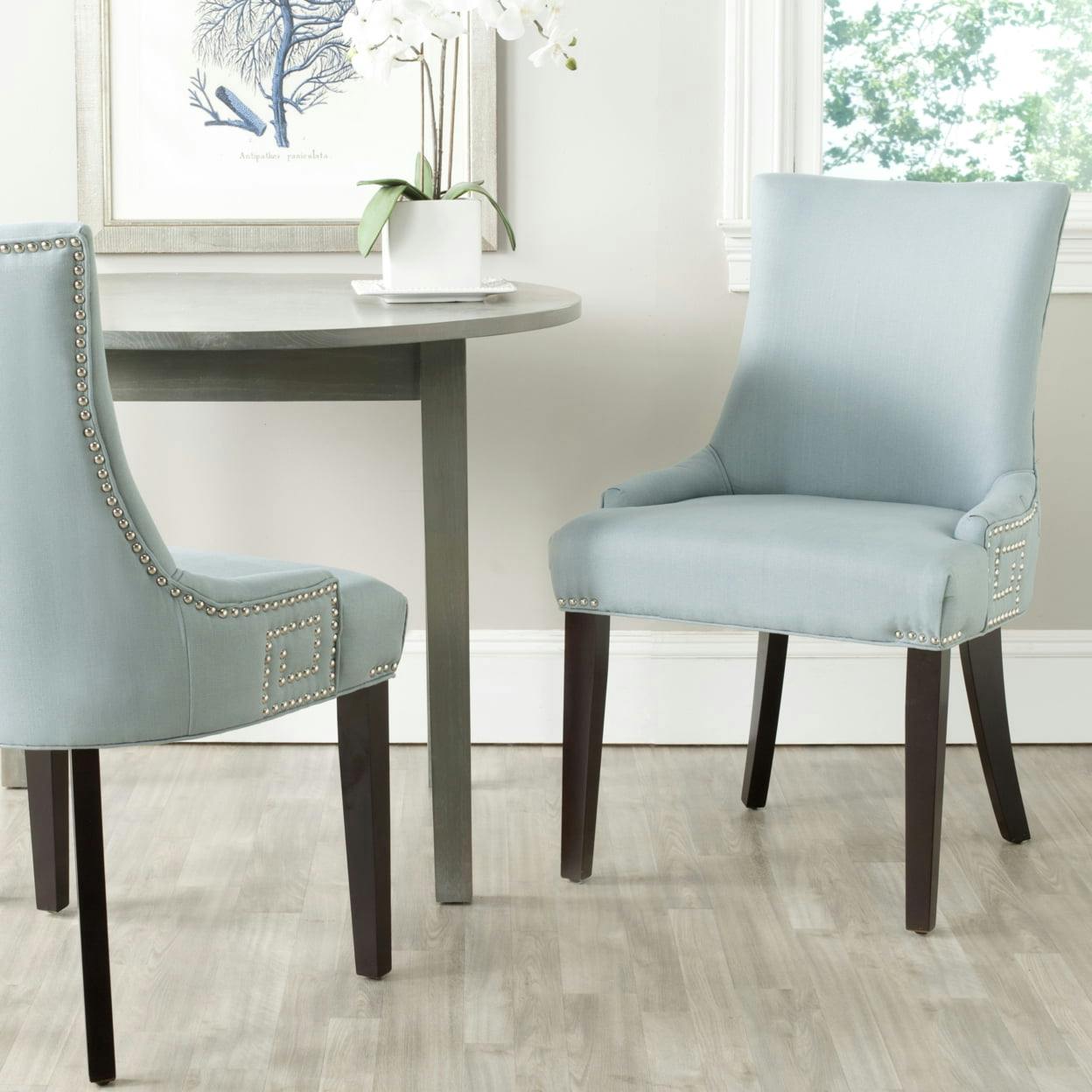 Transitional Parsons Side Chair in Light Blue Linen and Wood