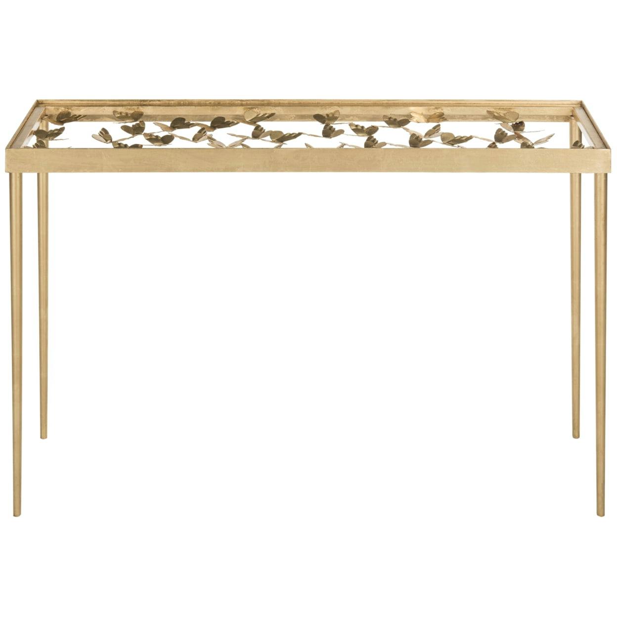 Ethereal Butterfly Antique Gold and Glass Console Table - 42"