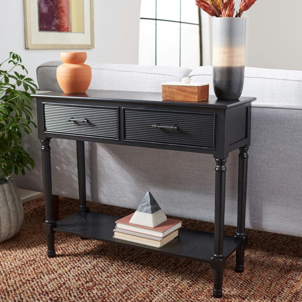 Ryder Black Striated 2-Drawer Console Table with Storage