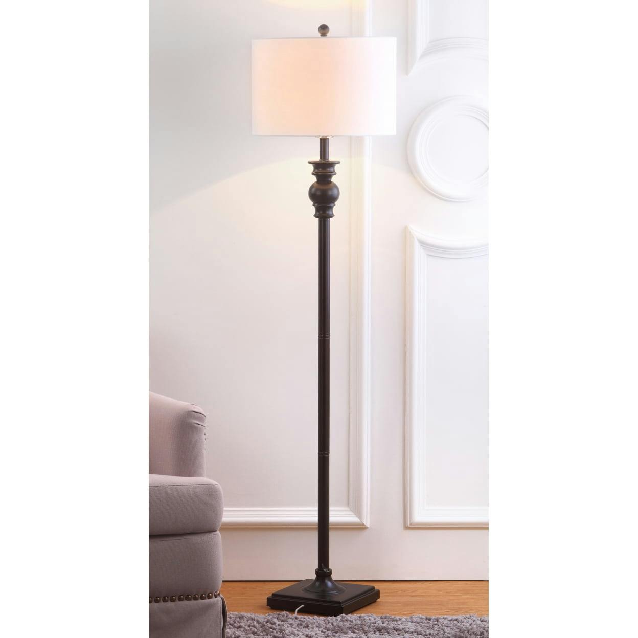Alphie Ebony 61" Traditional Floor Lamp with Off-White Cotton Shade
