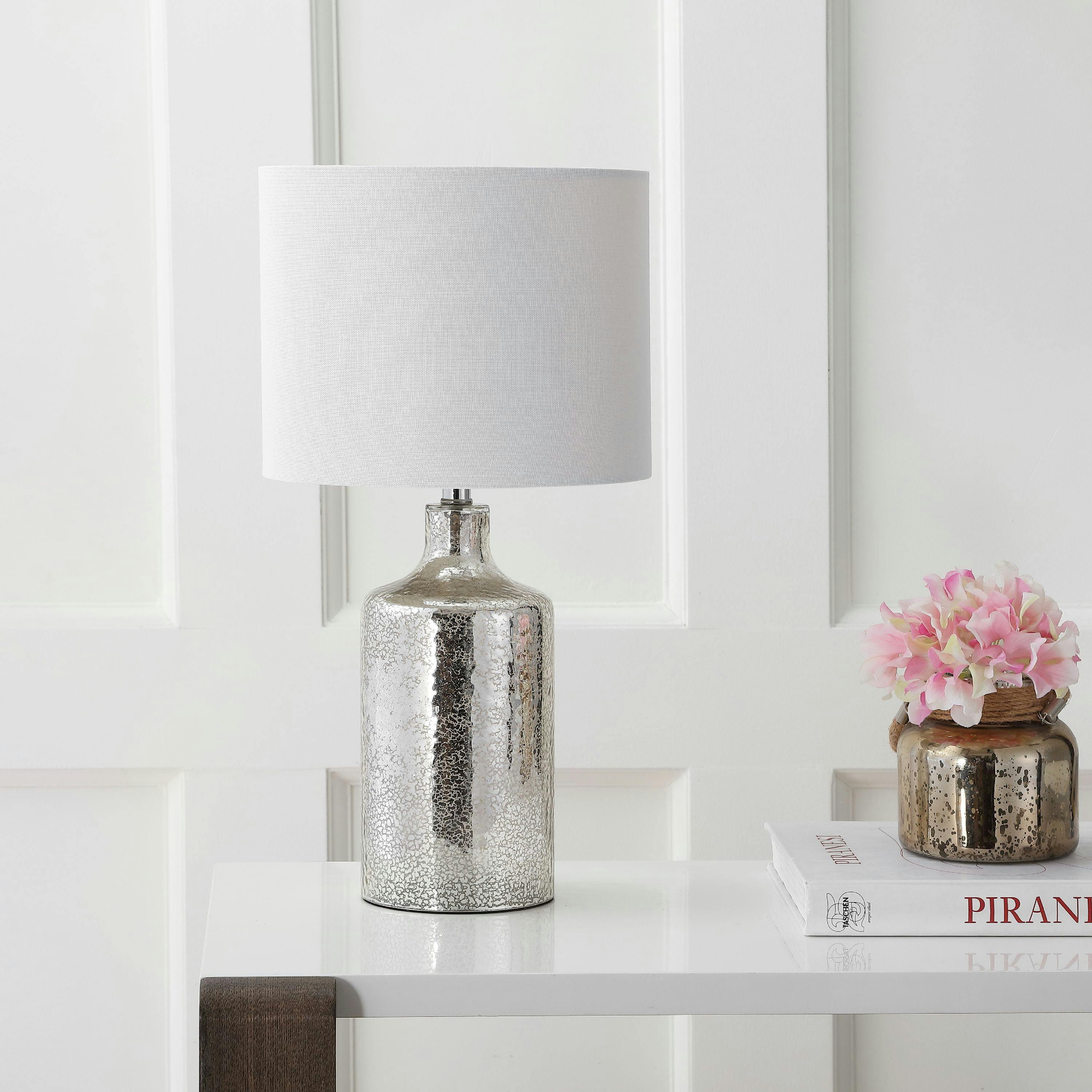Contemporary Silver and White Glass Table Lamp, 19" Height